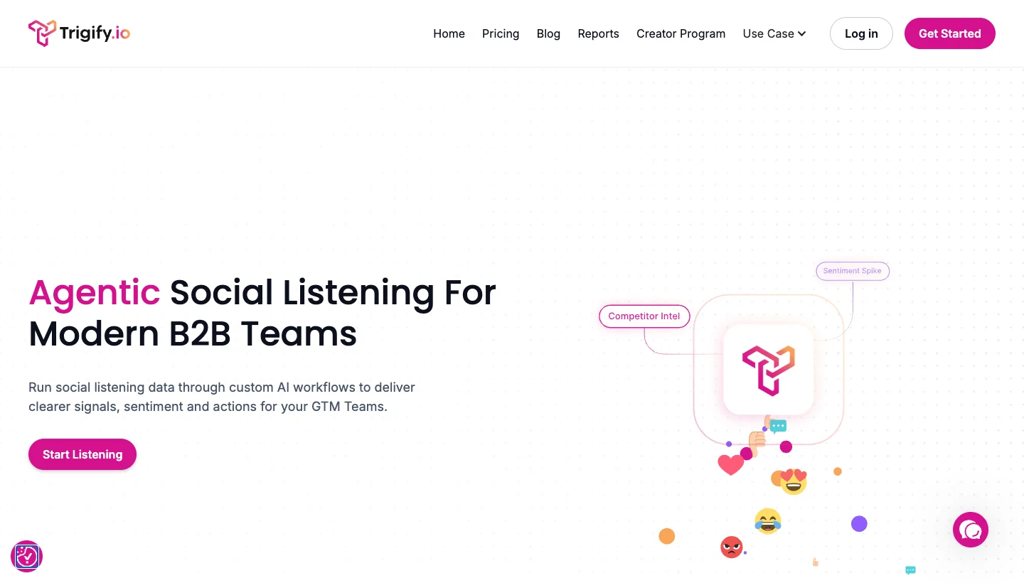Trigify.io homepage: AI social signal intelligence platform for lead generation