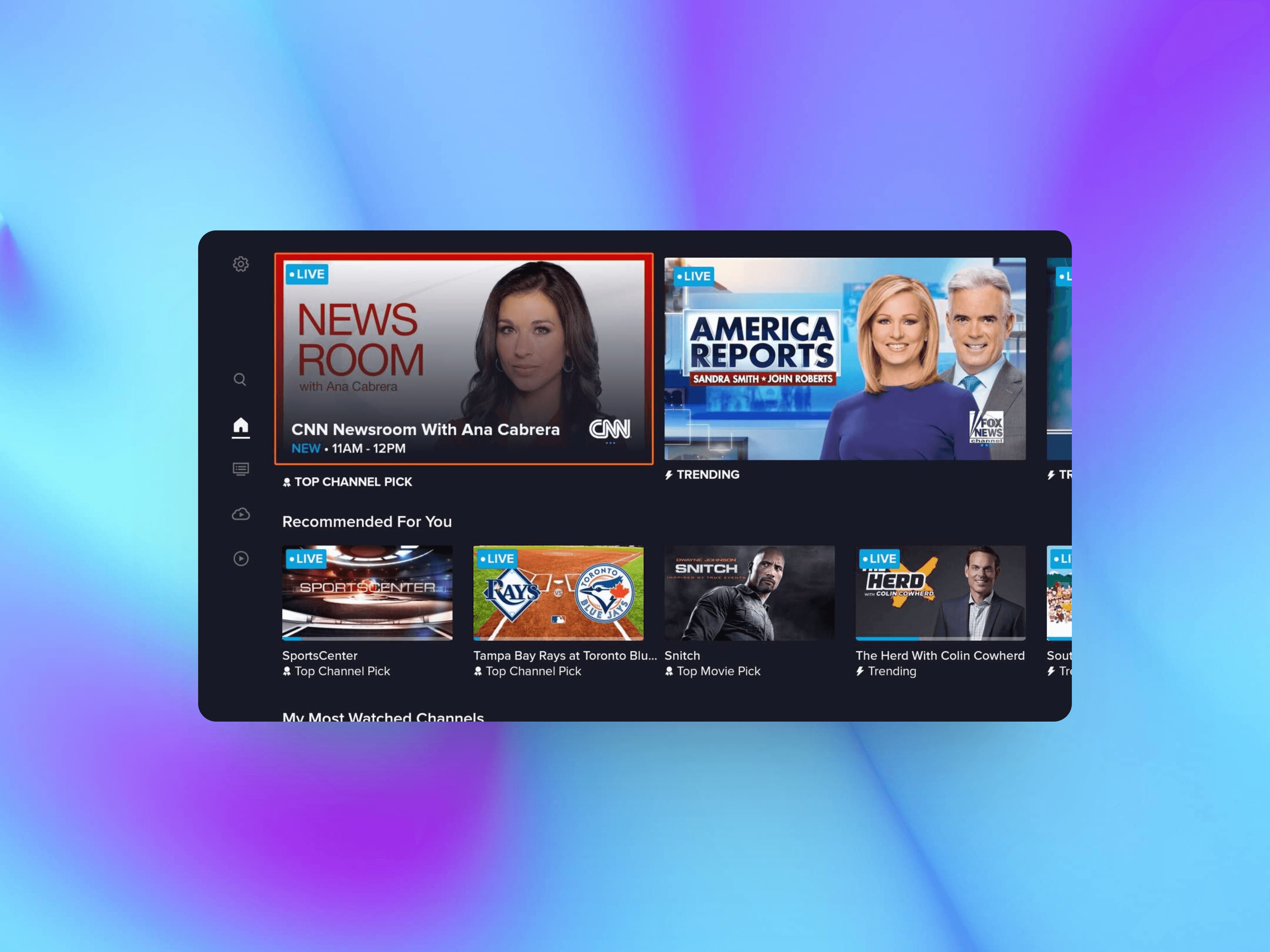 Screen from a fictional news mobile app on a blue gradient background
