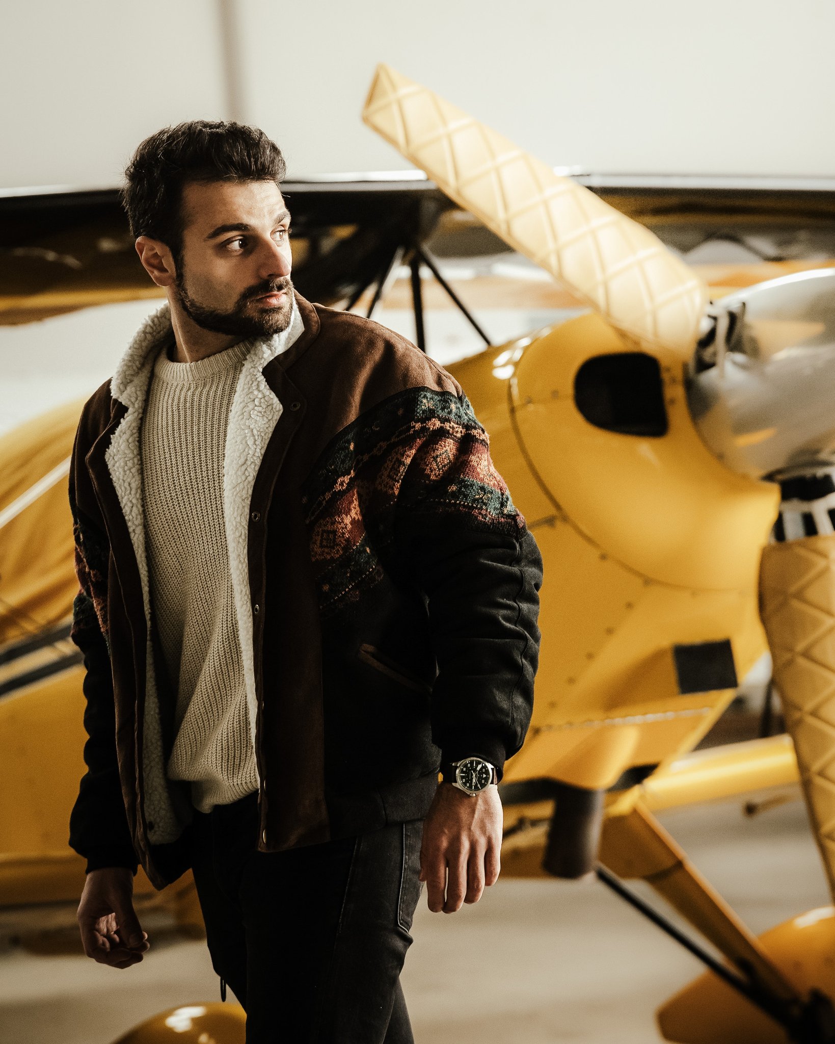 adventurer filmaker in a aviation place