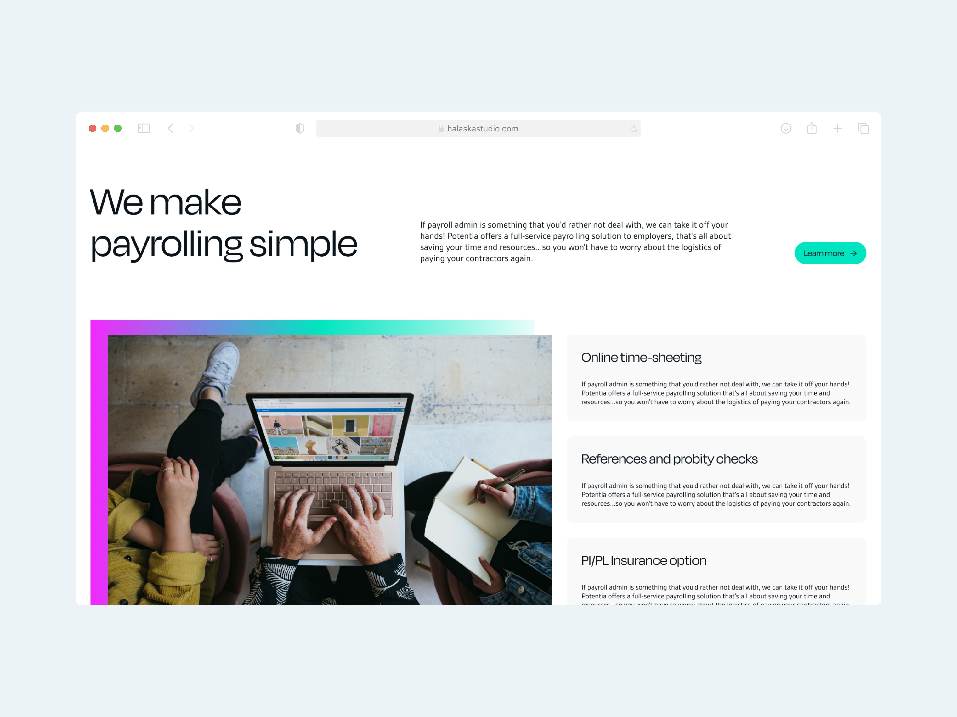 Potentia recruitment website design filters