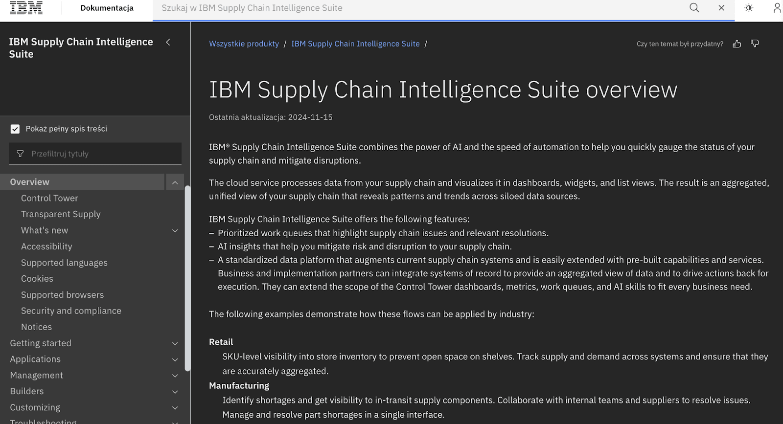 IBM Supply Chain Intellige suite page