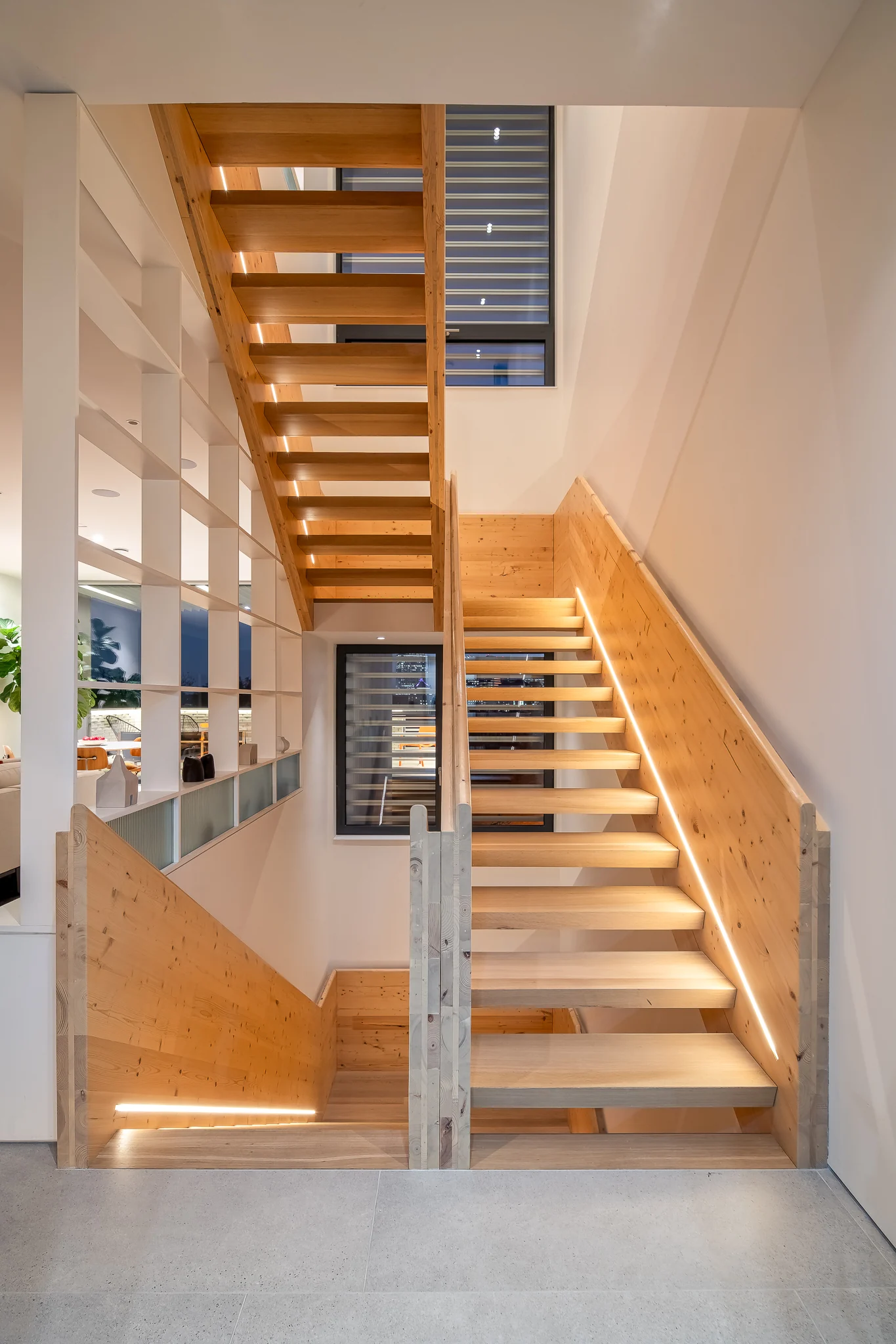 Sculptural timber stair at 501 Milton