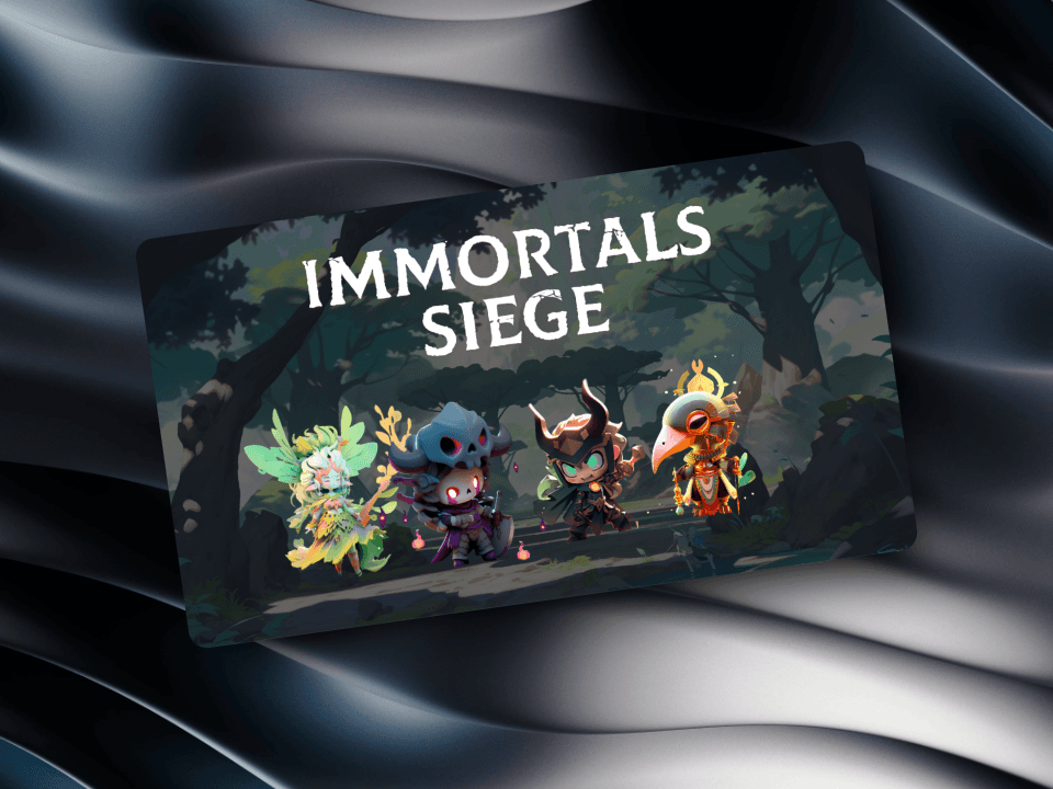 Visuel de luniver de Immortal siège, un fond féerique et animée avec les personnages principaux du jeu