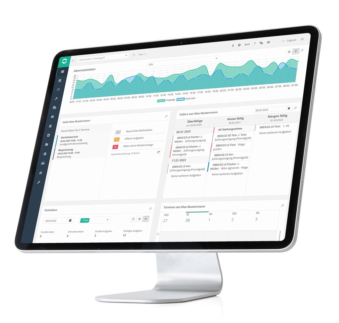 geöffnetes Dashboard in jur|nodes auf schrägem Computerbildschirm