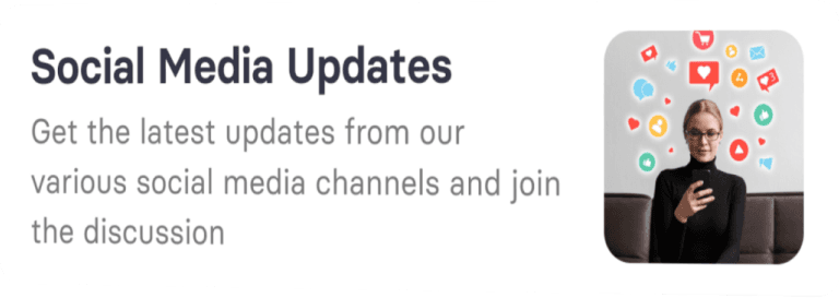 tchop™ app feature card displaying Social Media Updates, highlighting the integration of diverse social media content into one platform, encouraging user interaction and discussion.