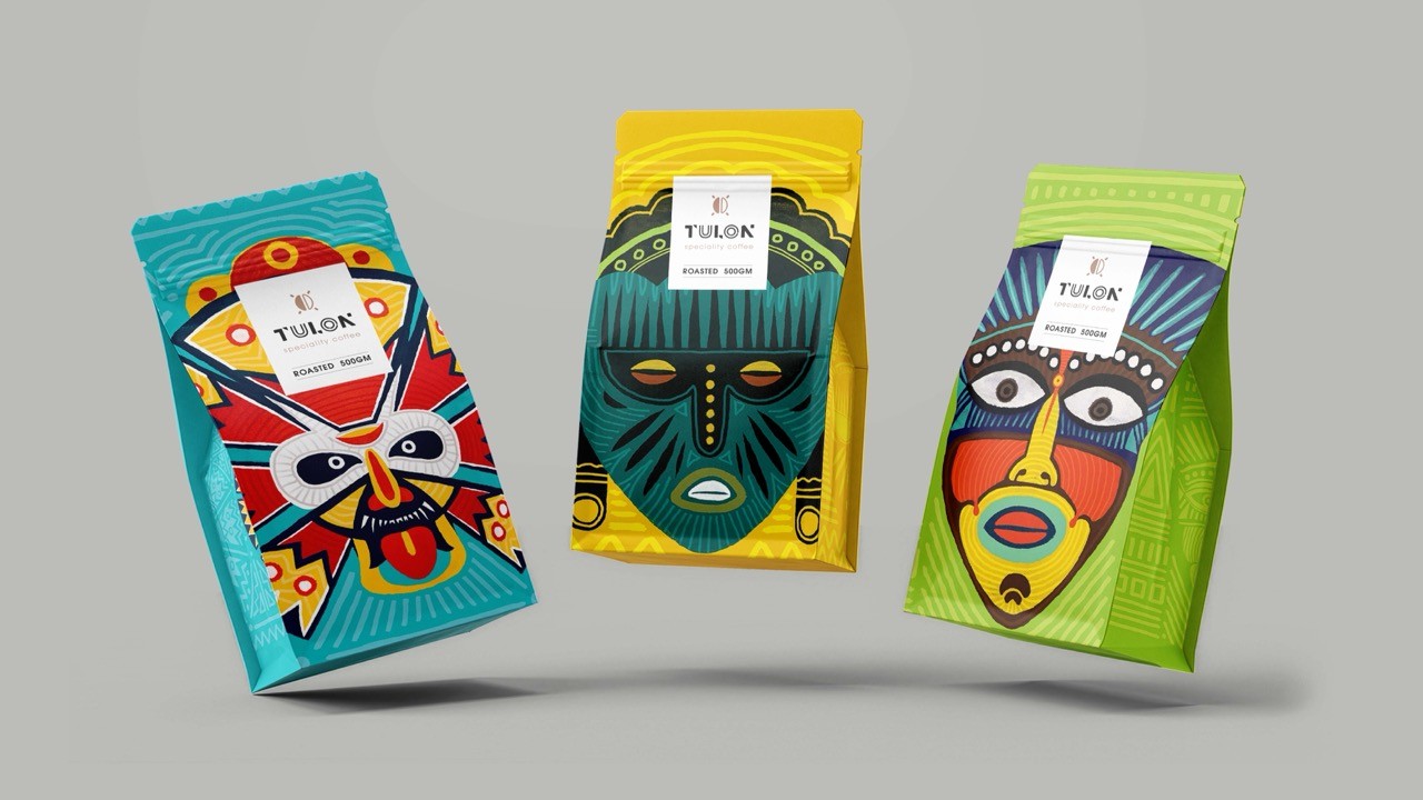 Tulon Kenyan coffee brand identity by BMEG, featuring earthy sophisticated tones, cultural accents, and AI-driven product photography that celebrates ancestral heritage and origin pride.