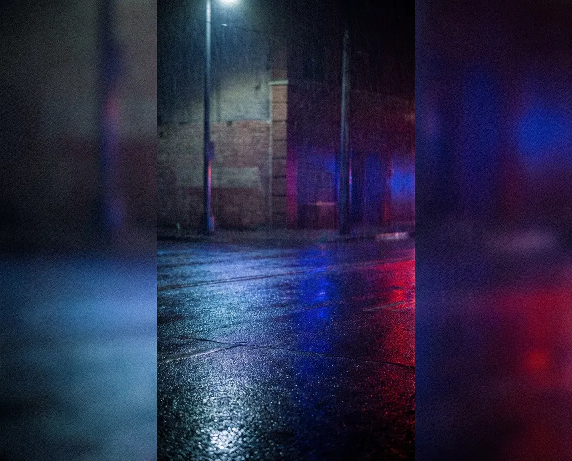 Police presence at night in an empty urban area