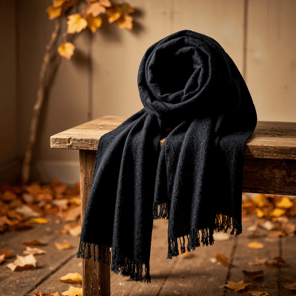 product photography of a large black scarf