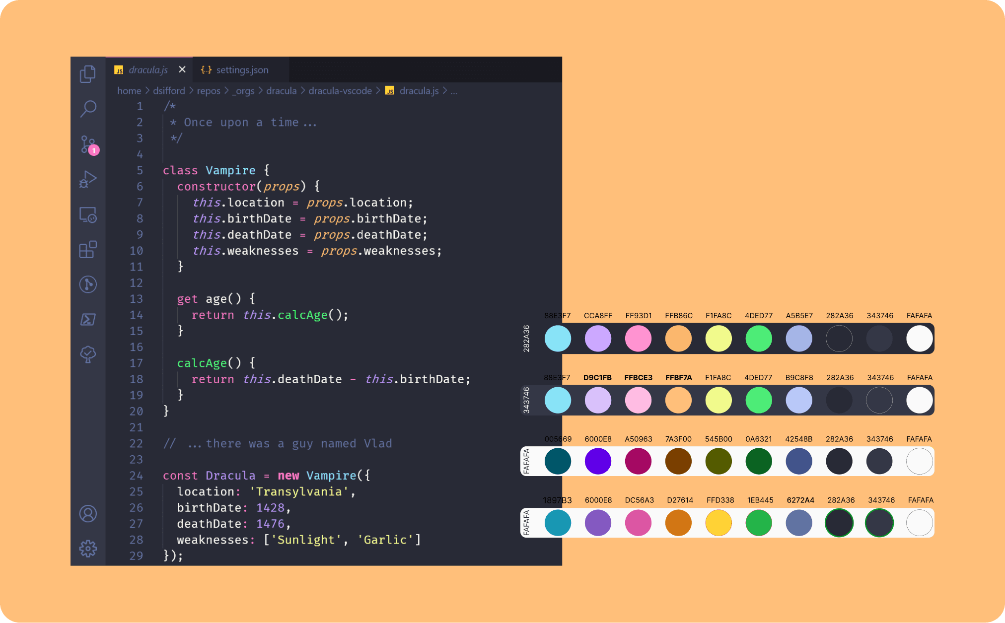 VS Code — Dracula Theme Colours
