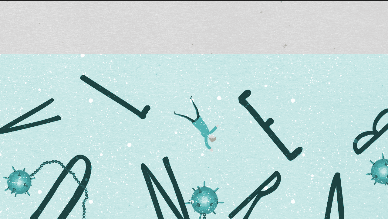 Illustration of person drowning in water