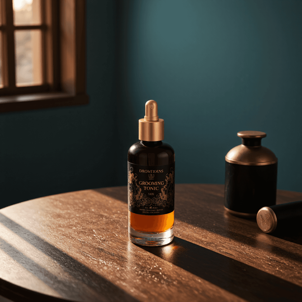 product photography of a bottle of grooming tonic