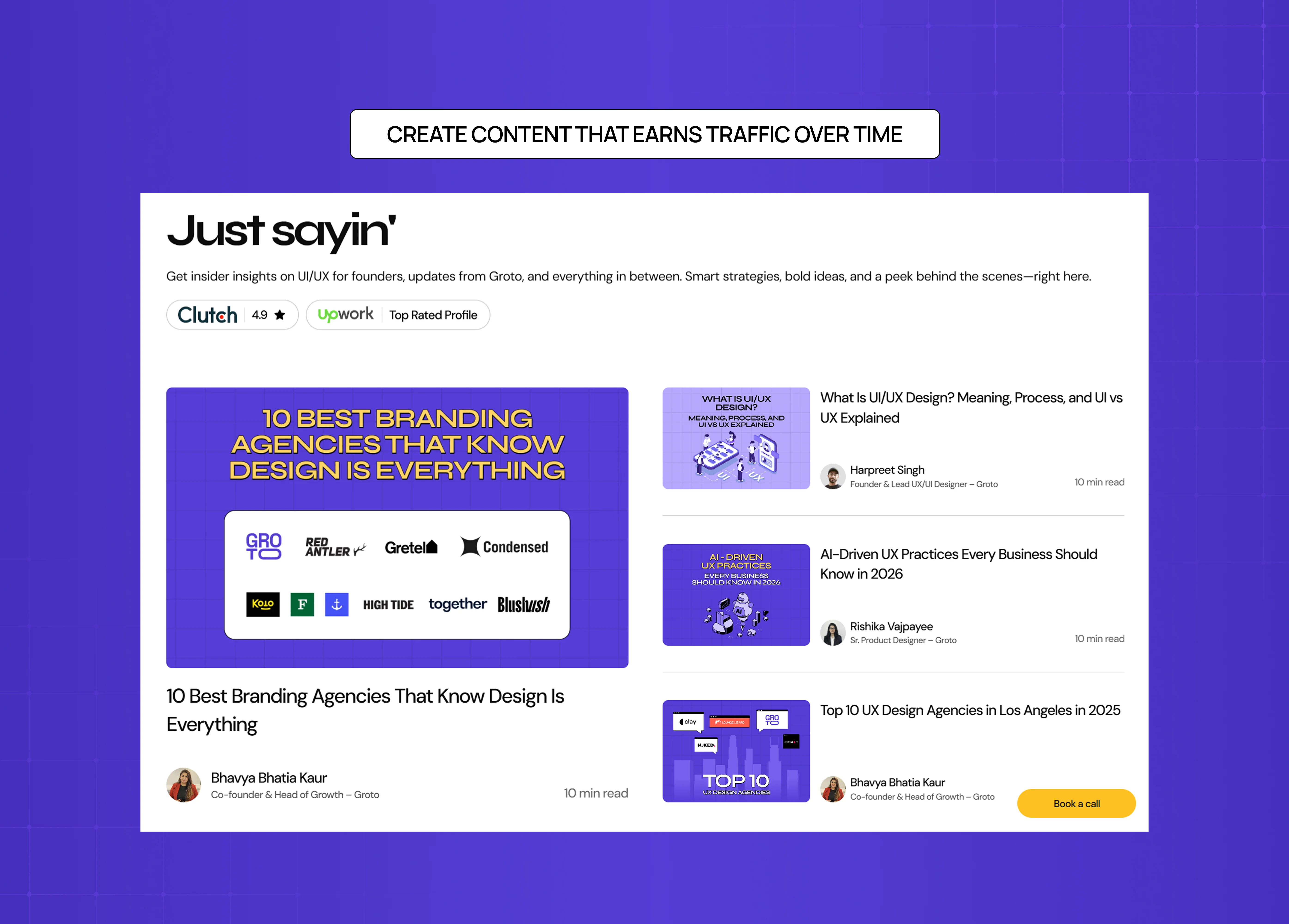 Blog and content marketing layout featuring SEO-driven articles designed to generate long-term organic traffic.