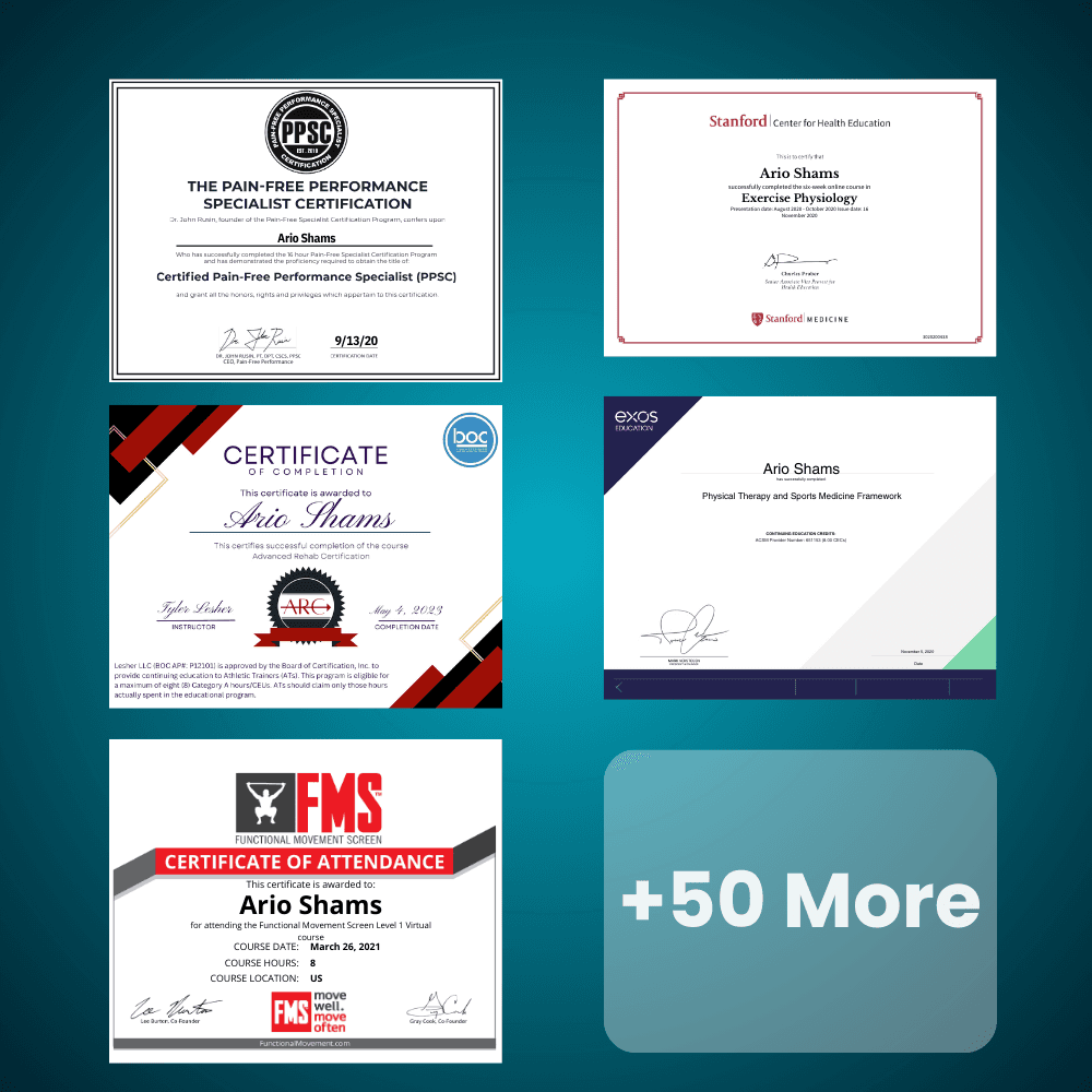 Coach Ario's health and fitness certifications