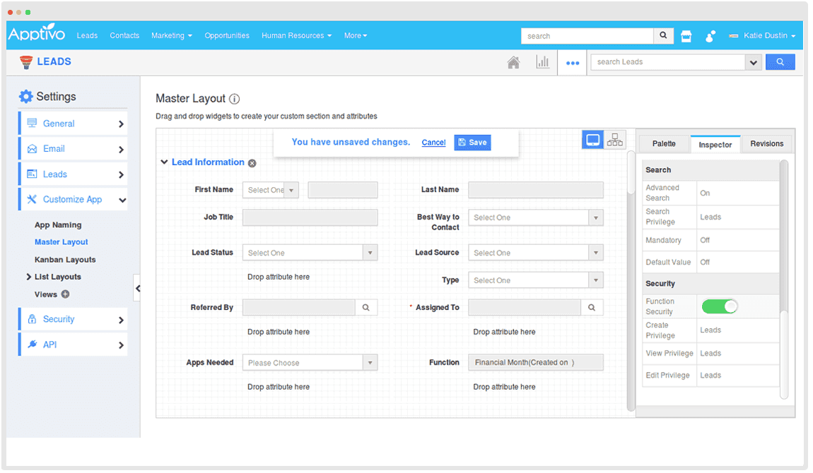 Apptivo's page for managing leads