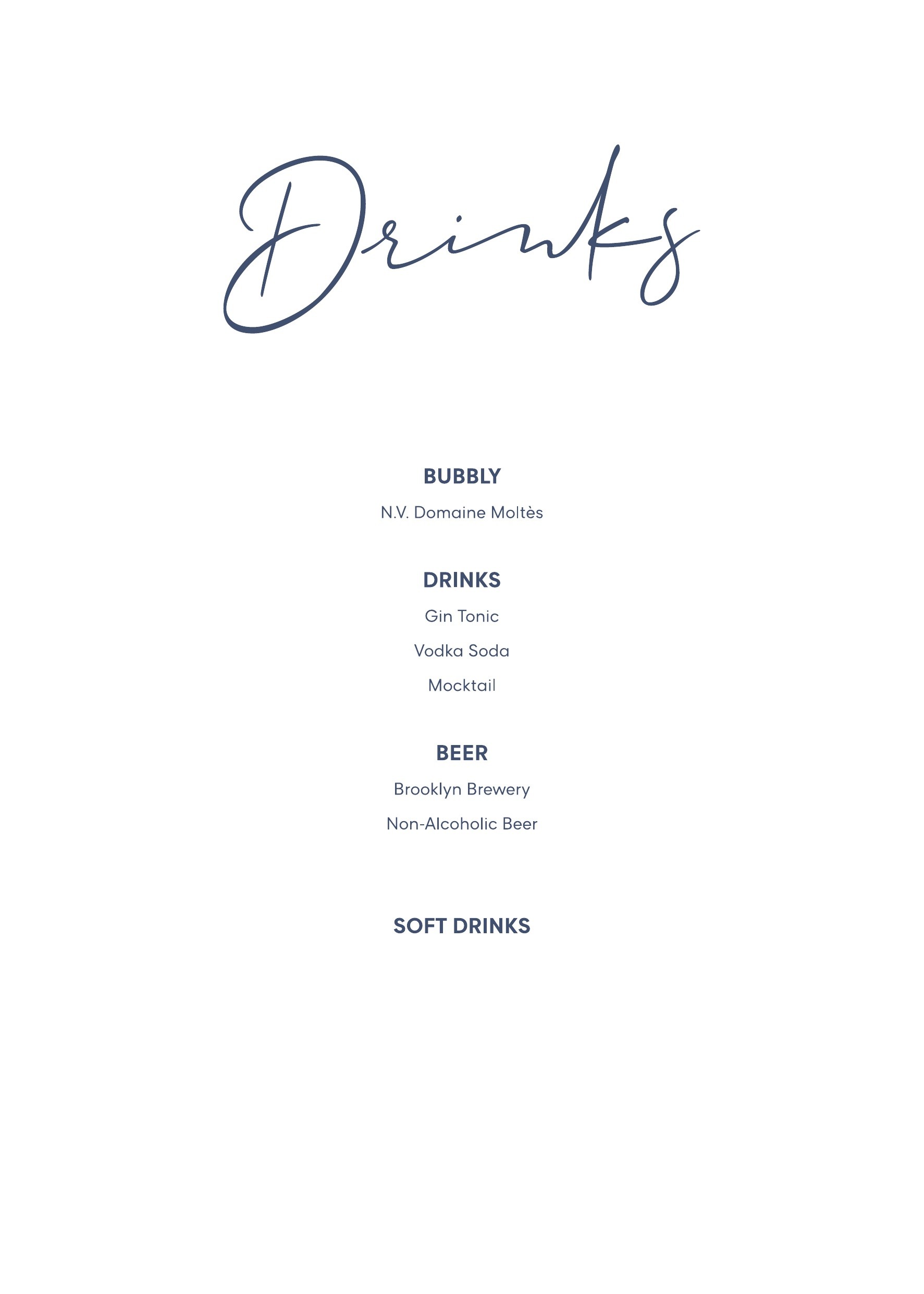 GANT Awards drinks menu in black script and small sans-serif type
