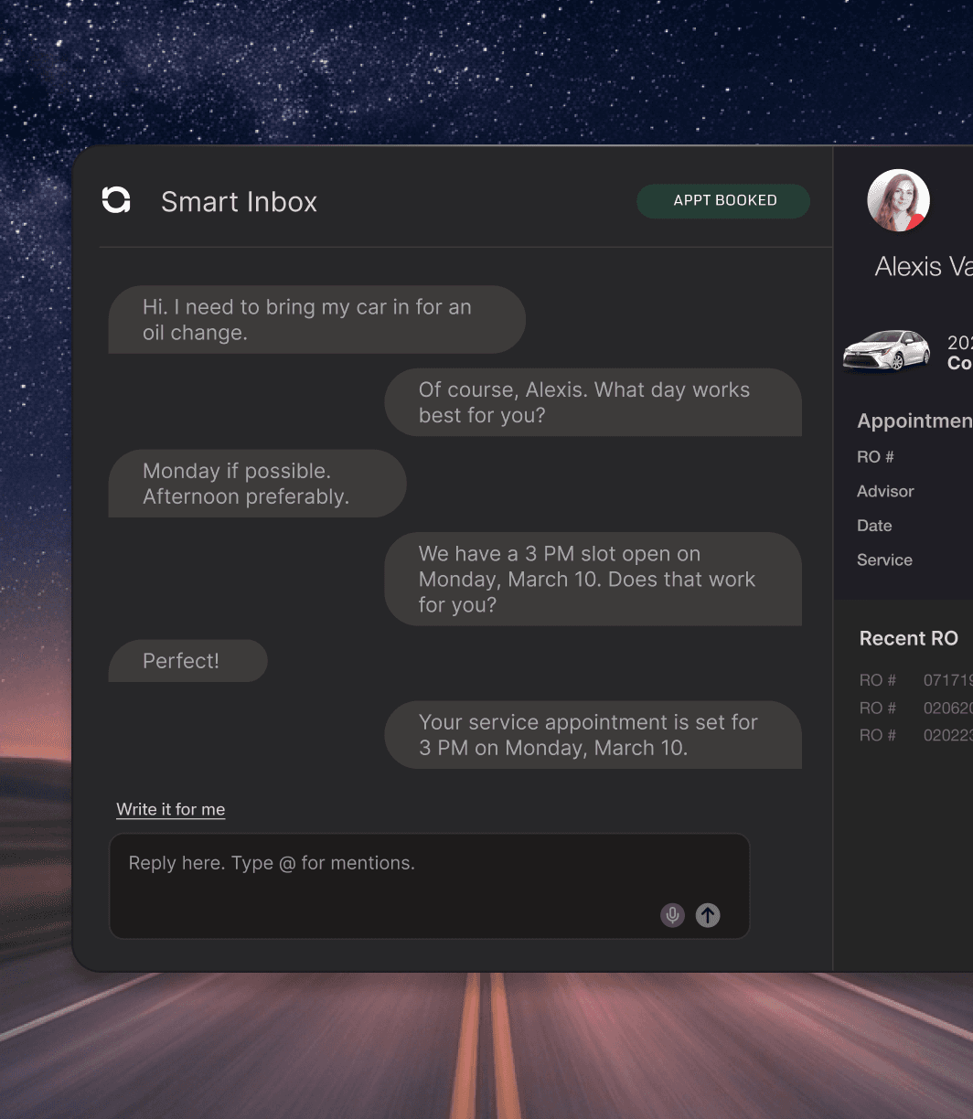 Feature section with a ticket creation modal (assignee, priority, summary fields) illustrating prompt-to-action workflows.