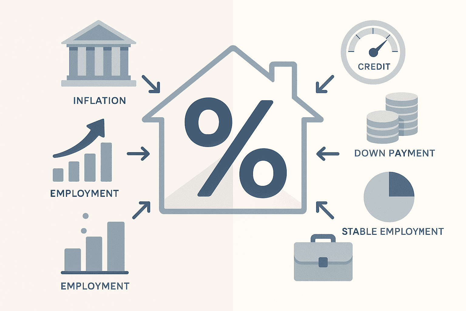 Diagram of macro economic and personal borrower factors converging to influence final mortgage rate