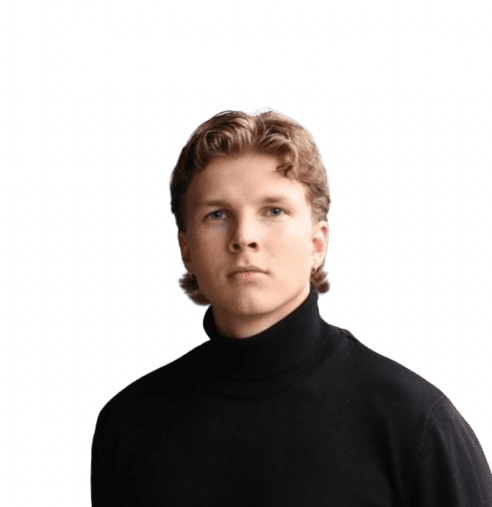 Samu Mella-Aho in a black turtleneck