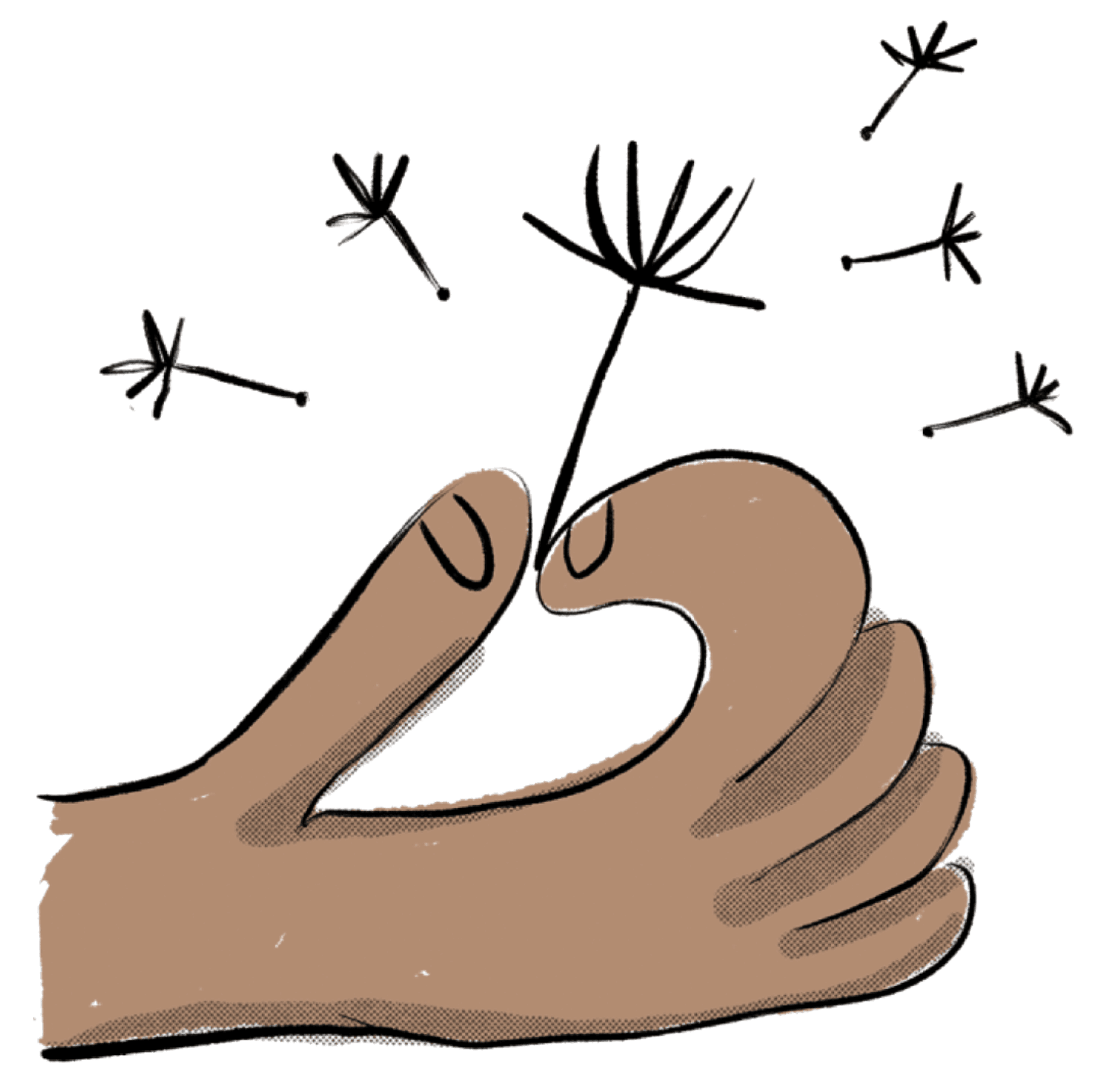 Illustration of a hand holding a floating seed