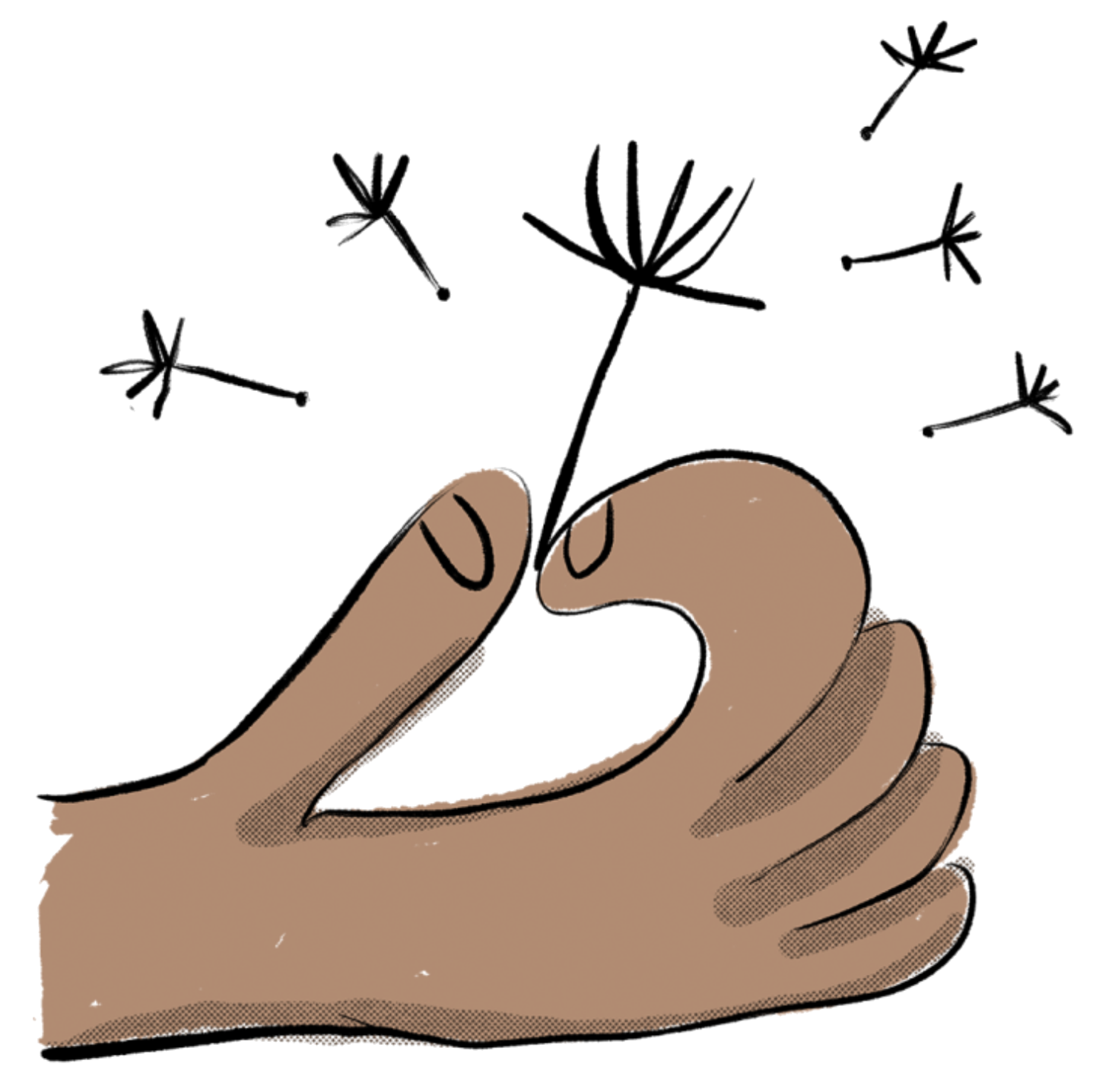 Illustration of a hand holding a floating seed