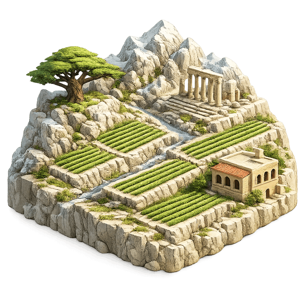 Artistic illustration of the Mount Lebanon wine region.