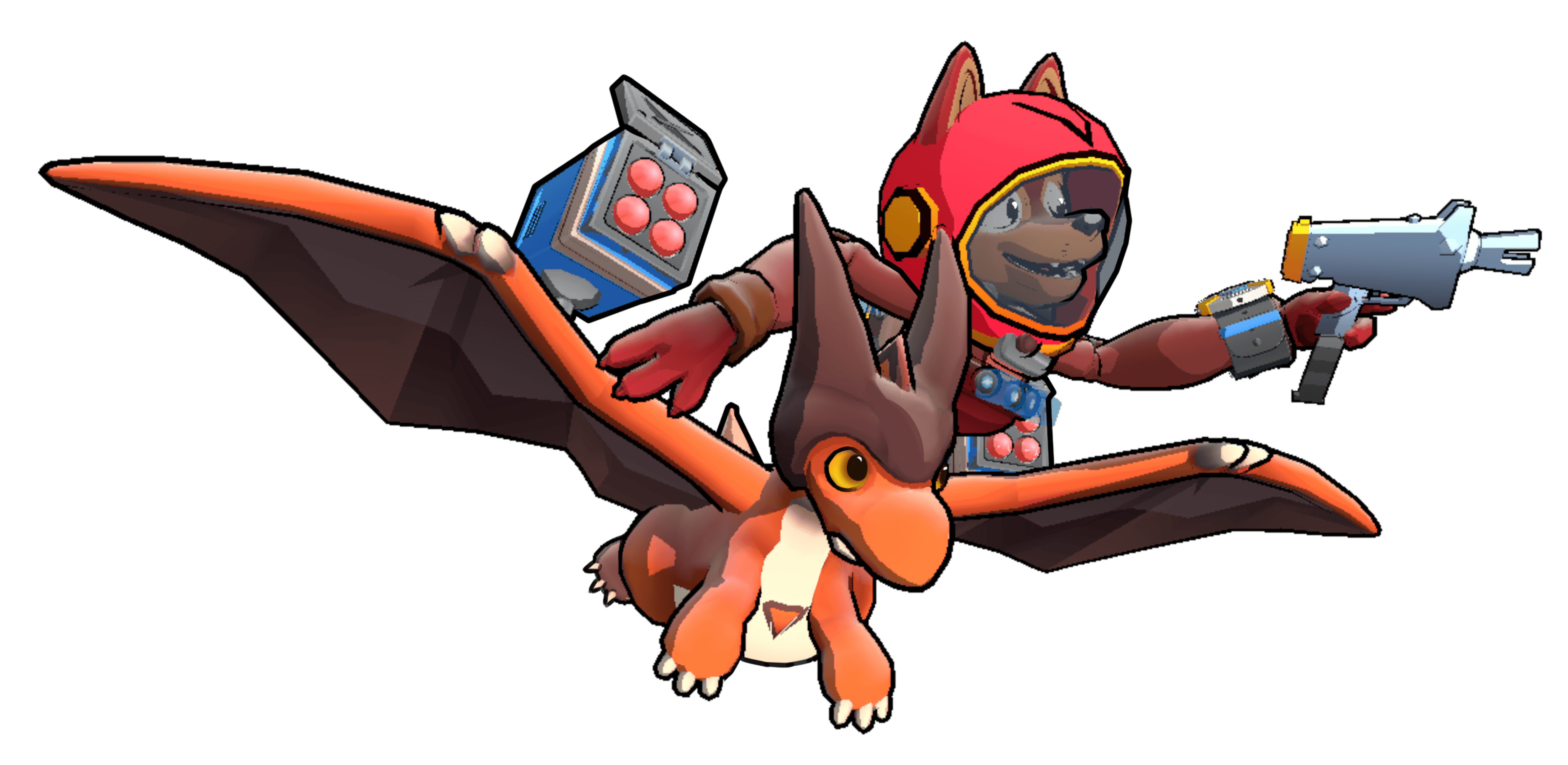 Ruffnauts player riding a red fire dragon