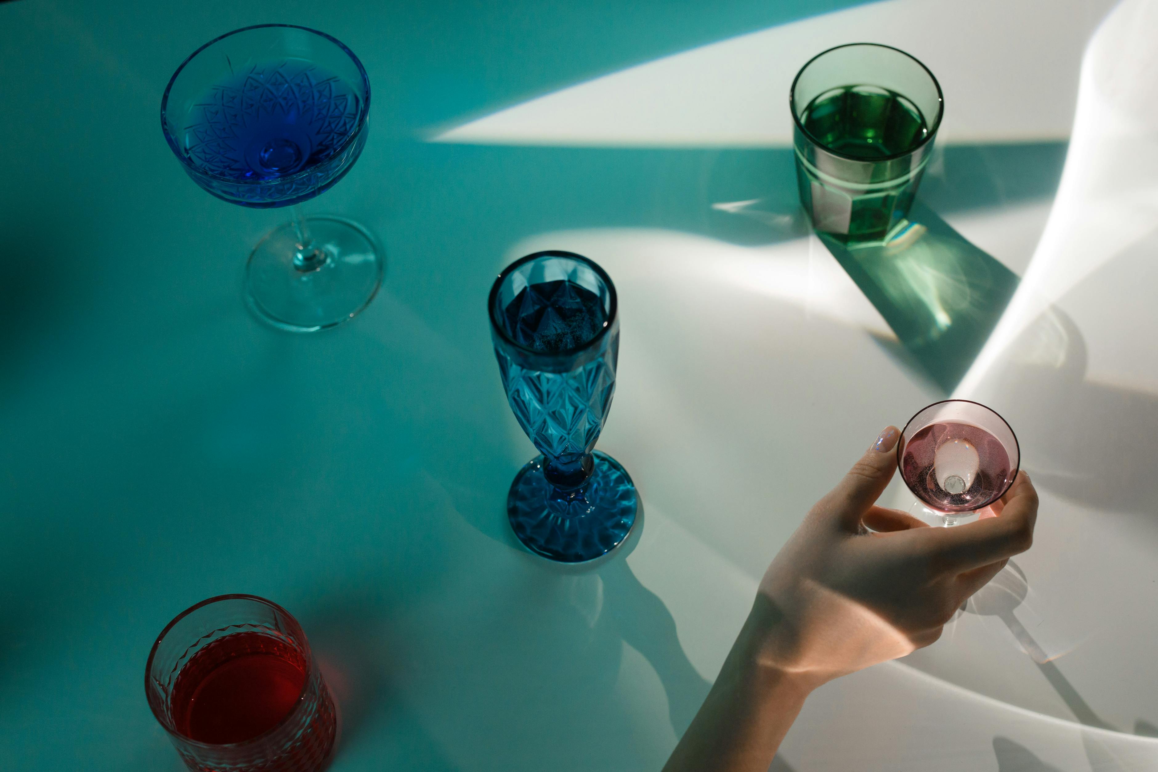Table with colorfull glassware