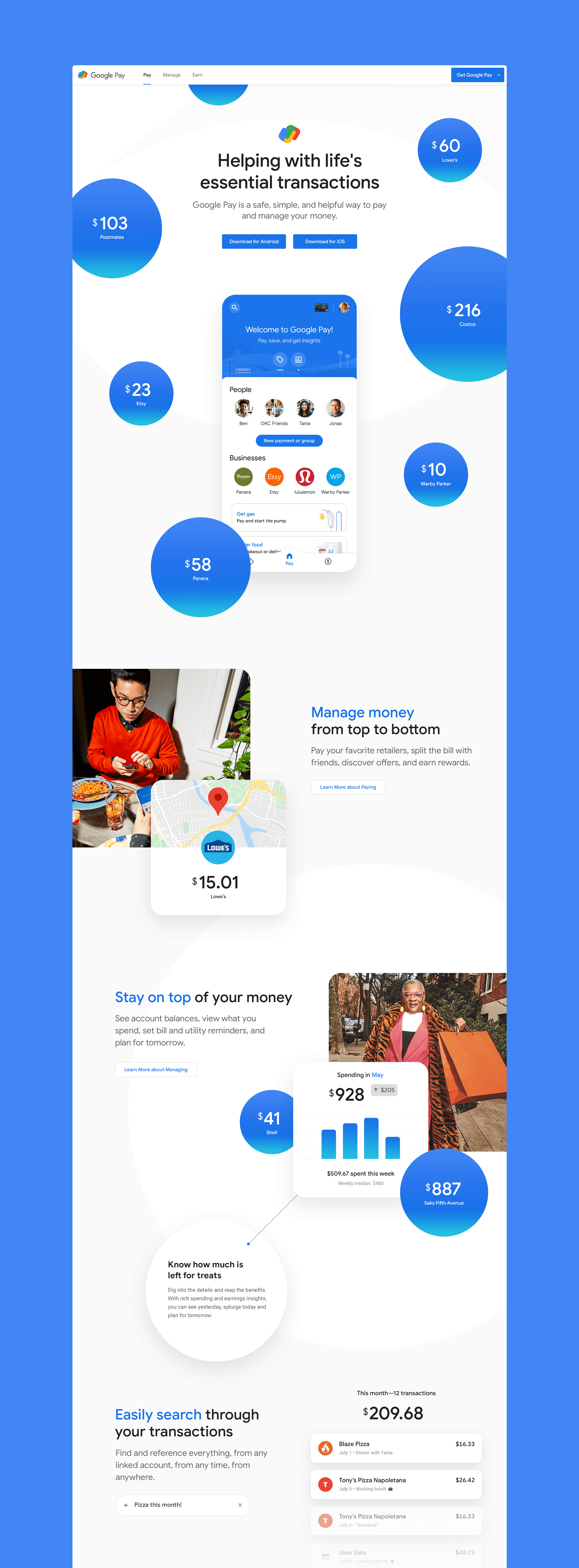 Google Pay landing page design exploration.