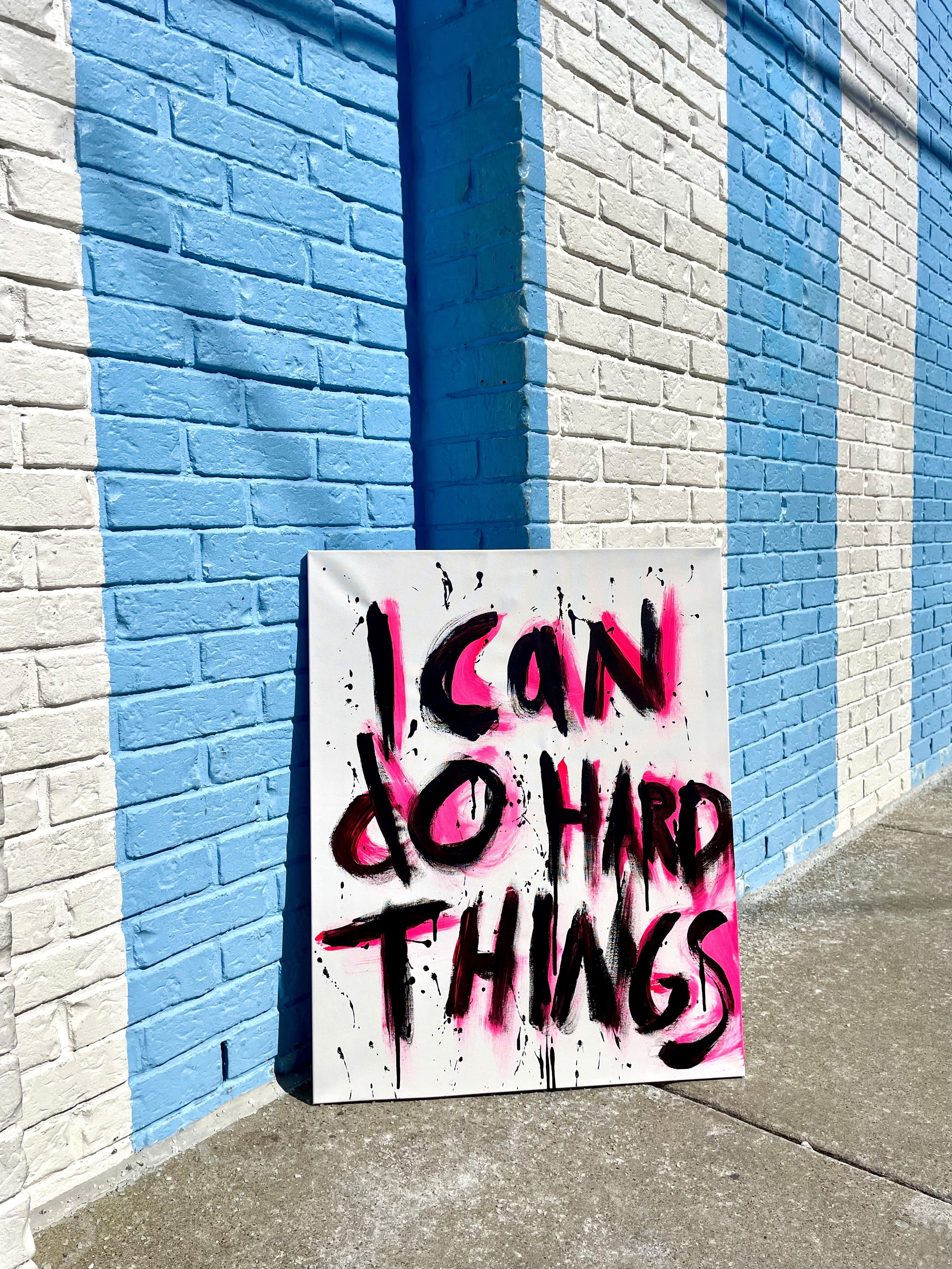 Abstract painting reading "I can do hard things"