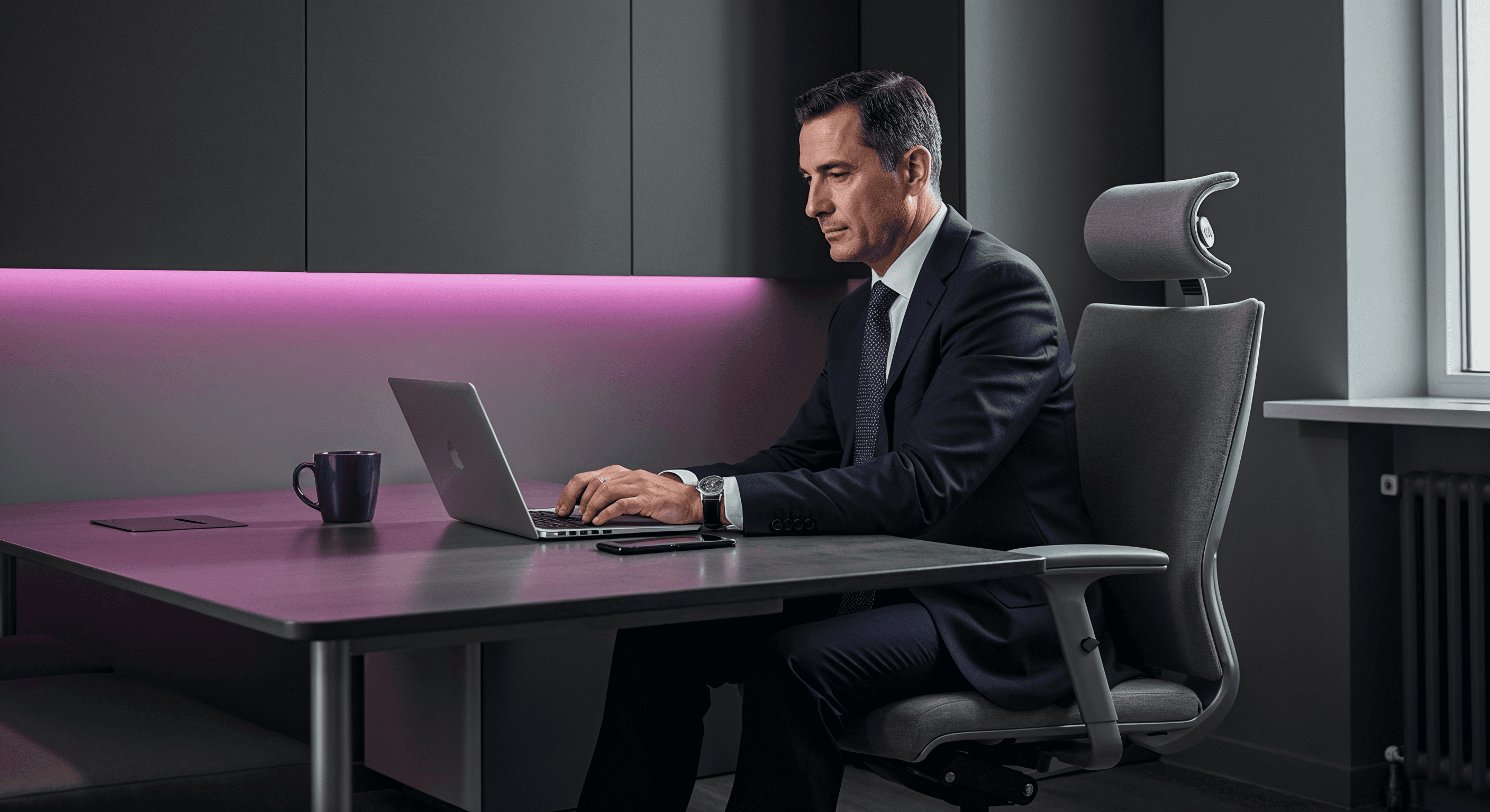 A girl works at a laptop from home