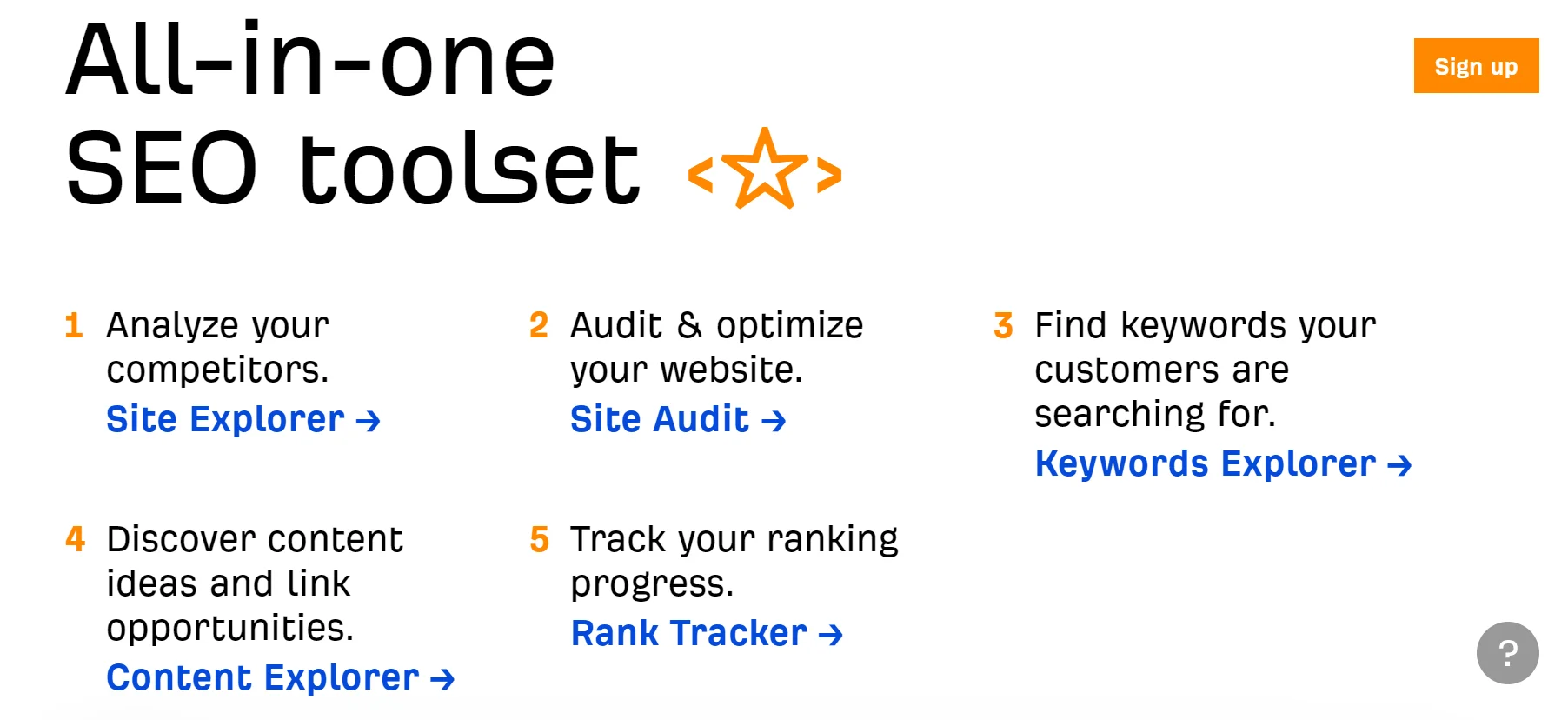 A screenshot of the Ahrefs homepage