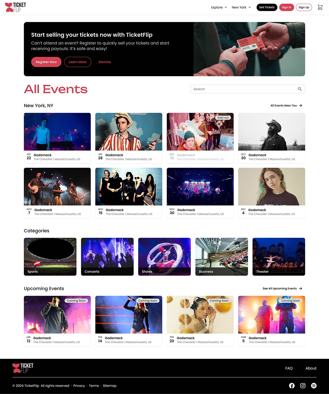 Screenshot of TickeFlip website