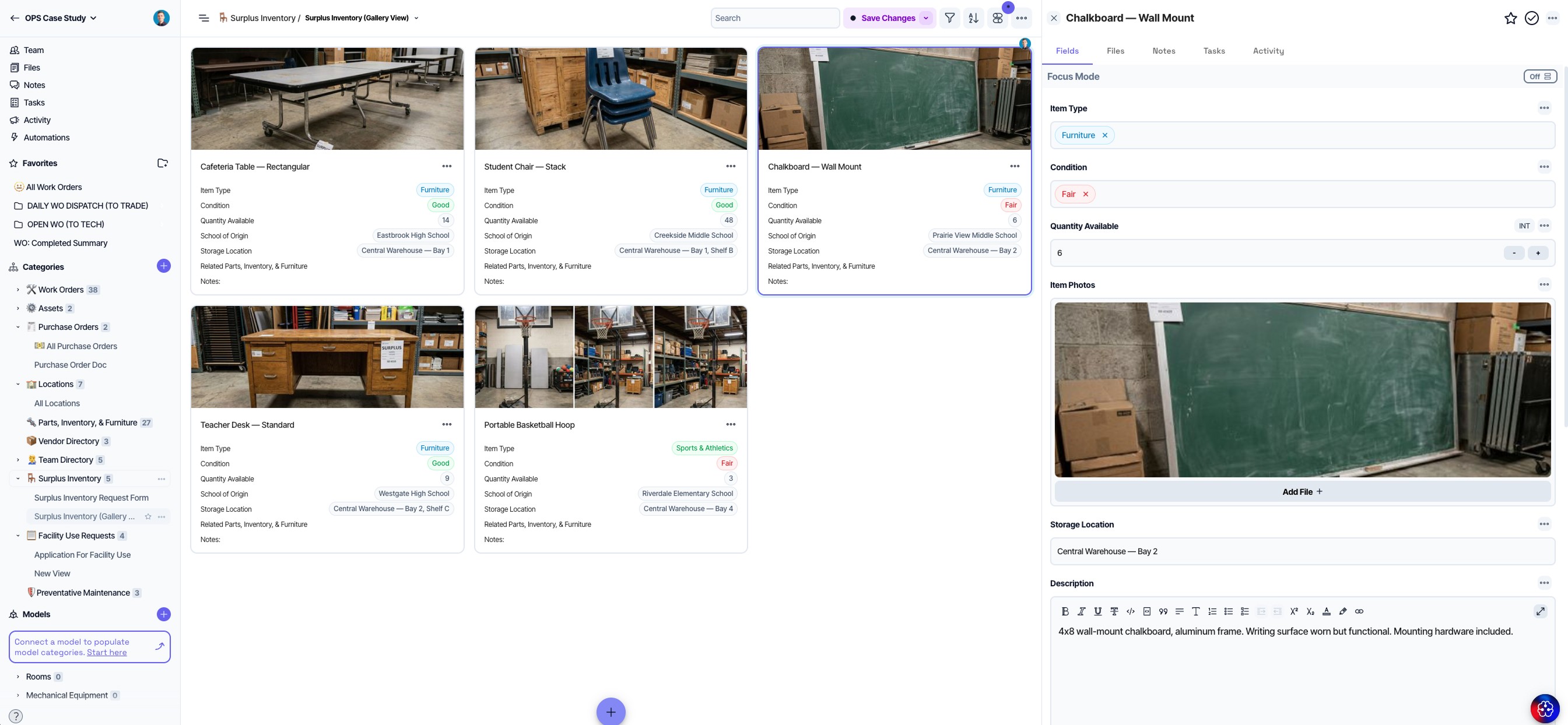 Surplus Inventory displayed as a Gallery View.
