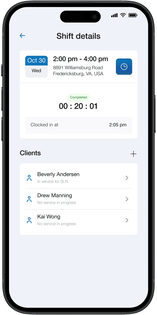 Completed shift on a mobile phone.