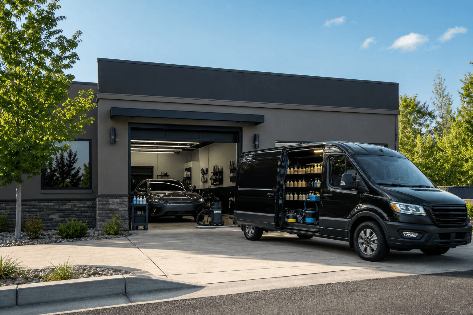 Detailing business running both a shop bay and a mobile van out front