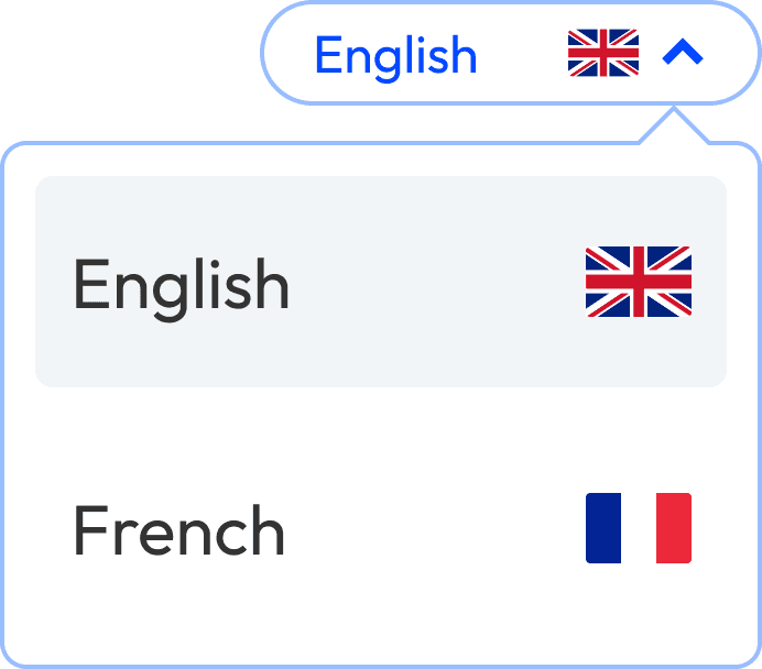 A language selector component for people to switch from English to French, or French to English.