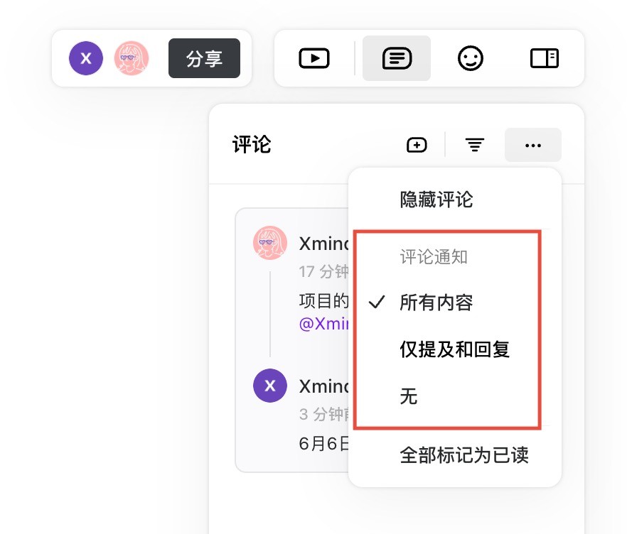 评论设置选项展示