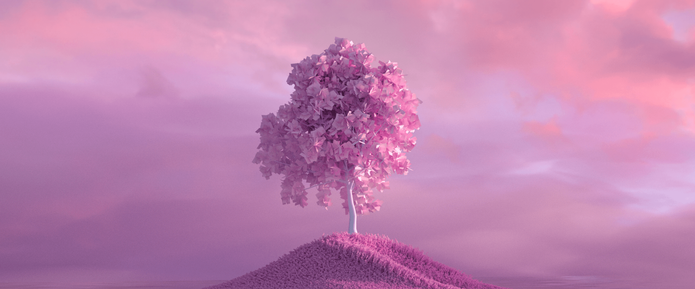 A pink tree on an island