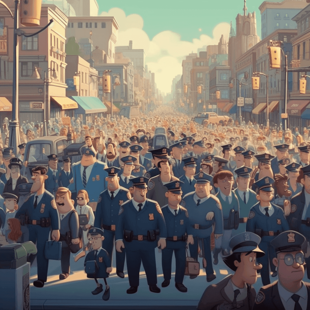 A huge group of police