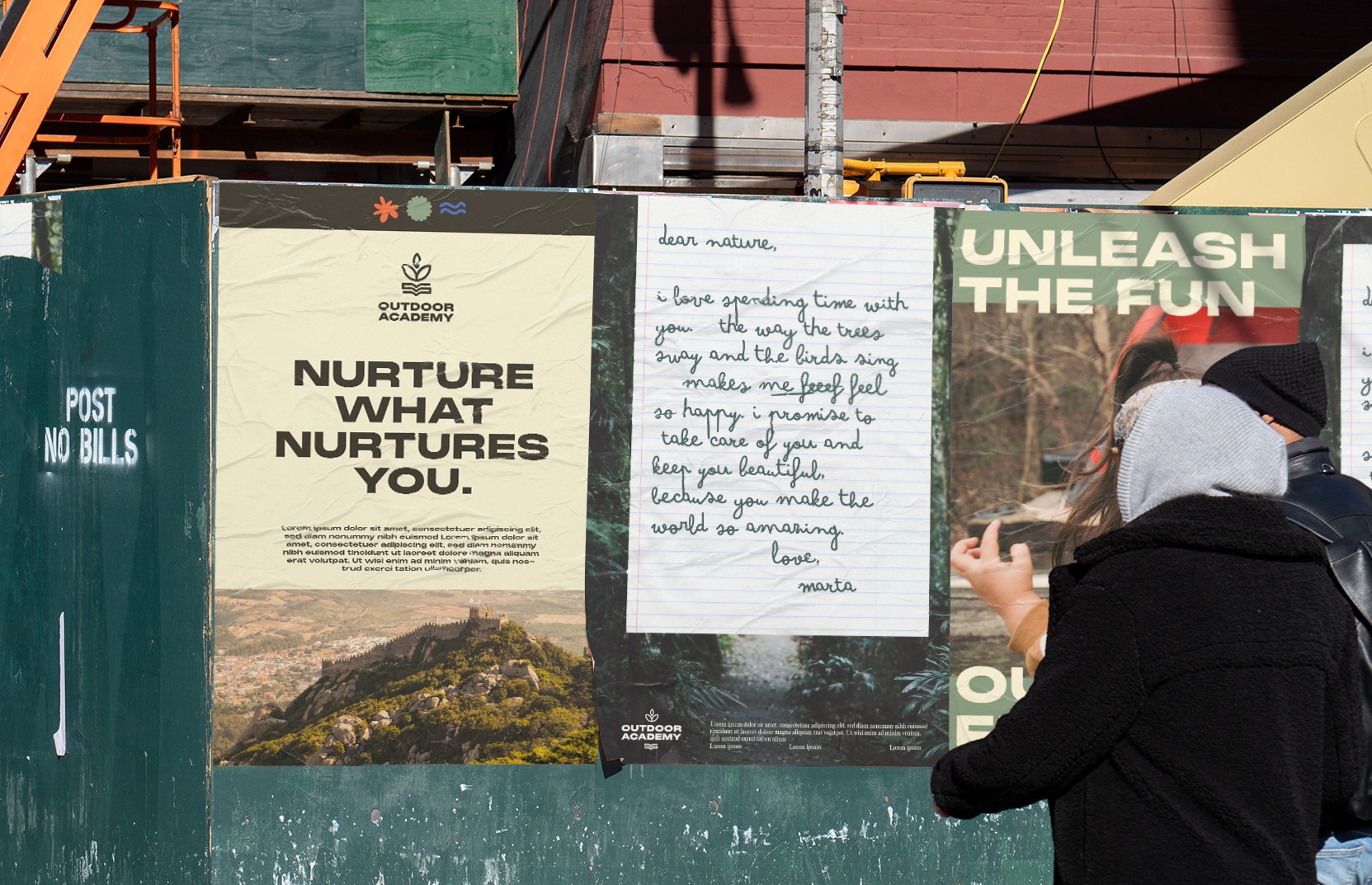 Posters on the street for an organization called Outdoor Academy