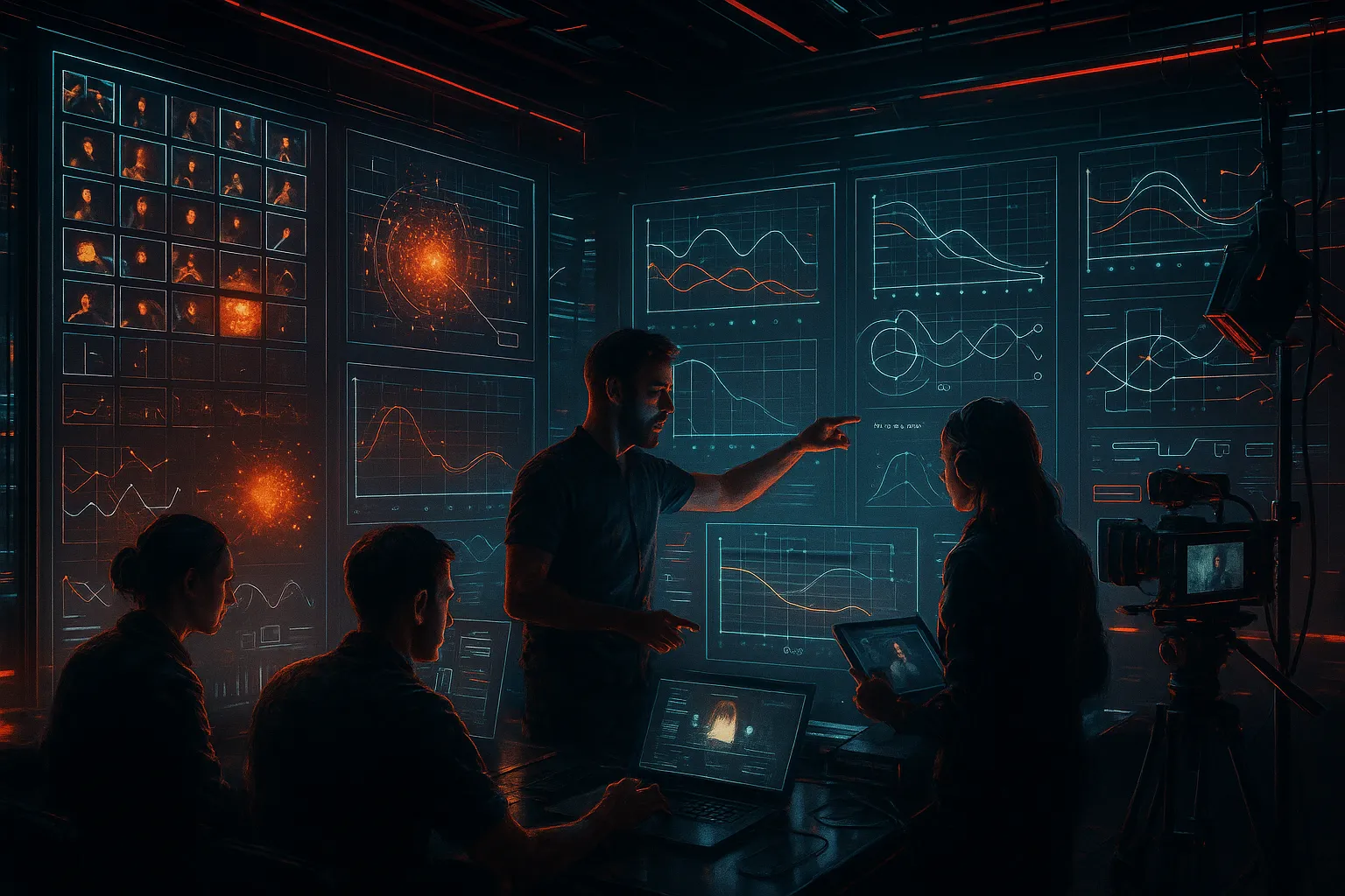 RockN' Socials team analyzes data at a digital marketing agency workspace.