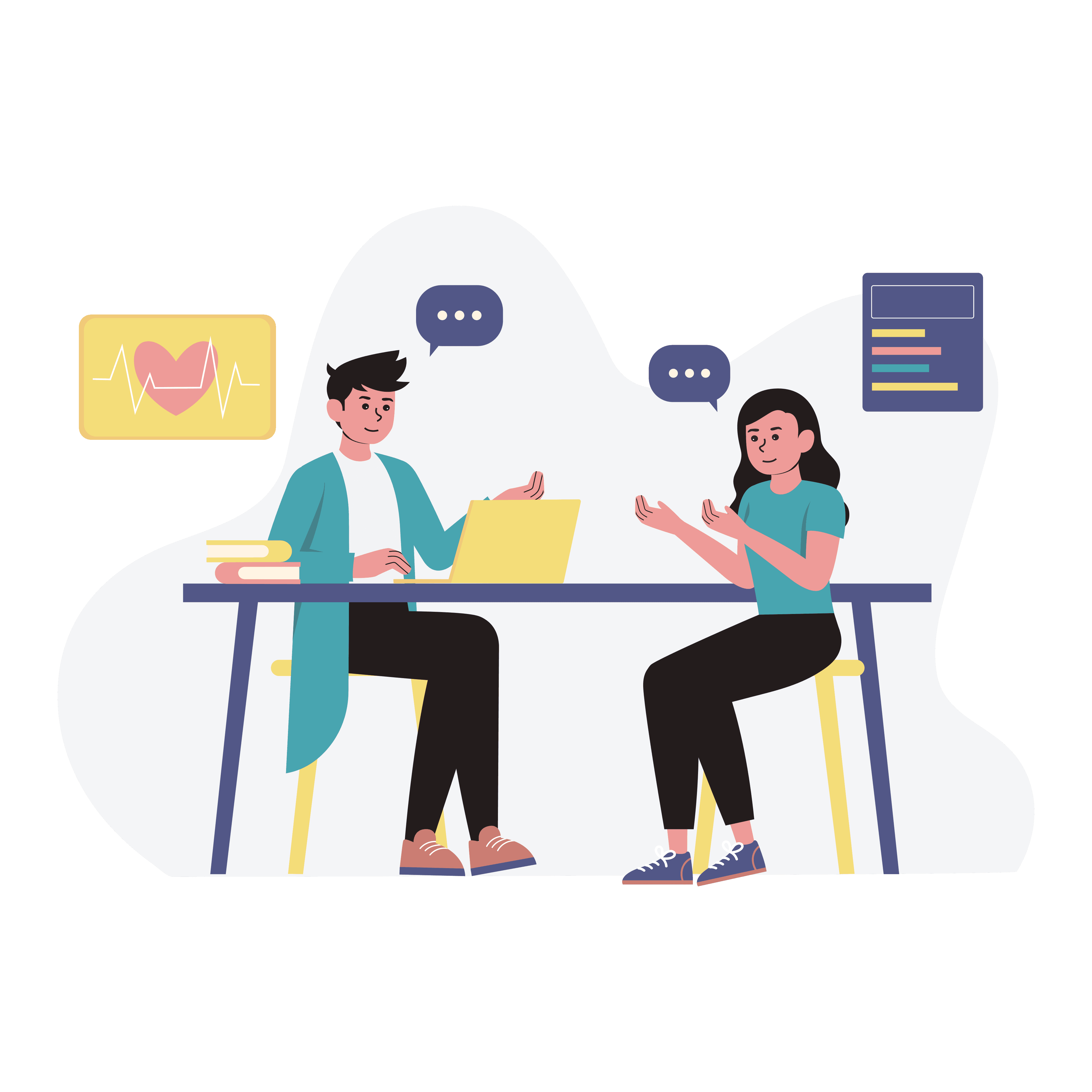 Illustration of a manager and recruiter discussing candidate feedback at a desk