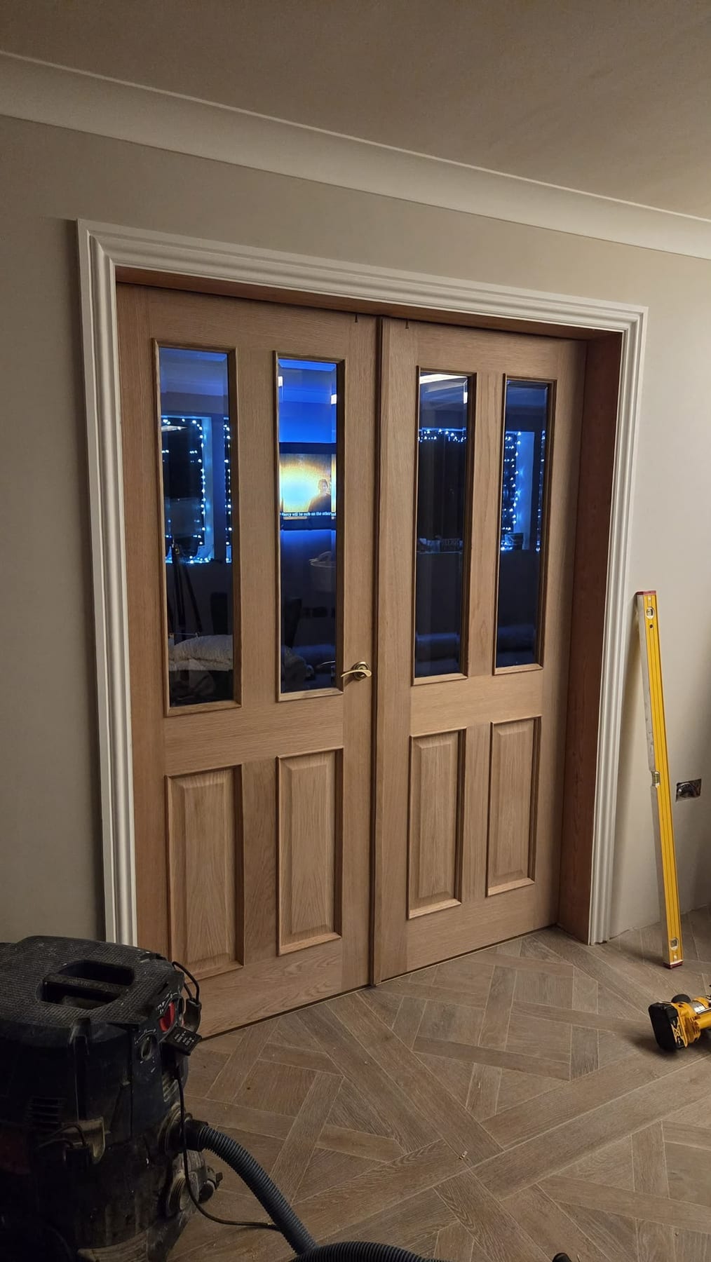 Oak glazed pair hung on new linings
