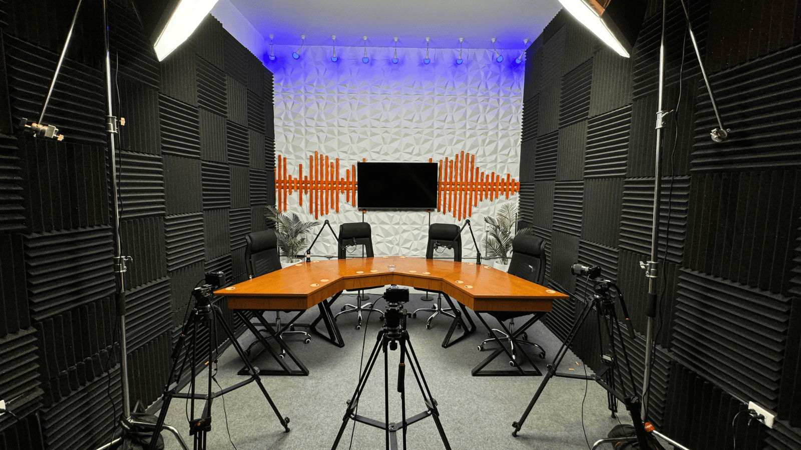 Professional podcast photo studio at Legacy Muscle Universe Koh Samui, equipped for high-quality content creation in a modern fitness hub.