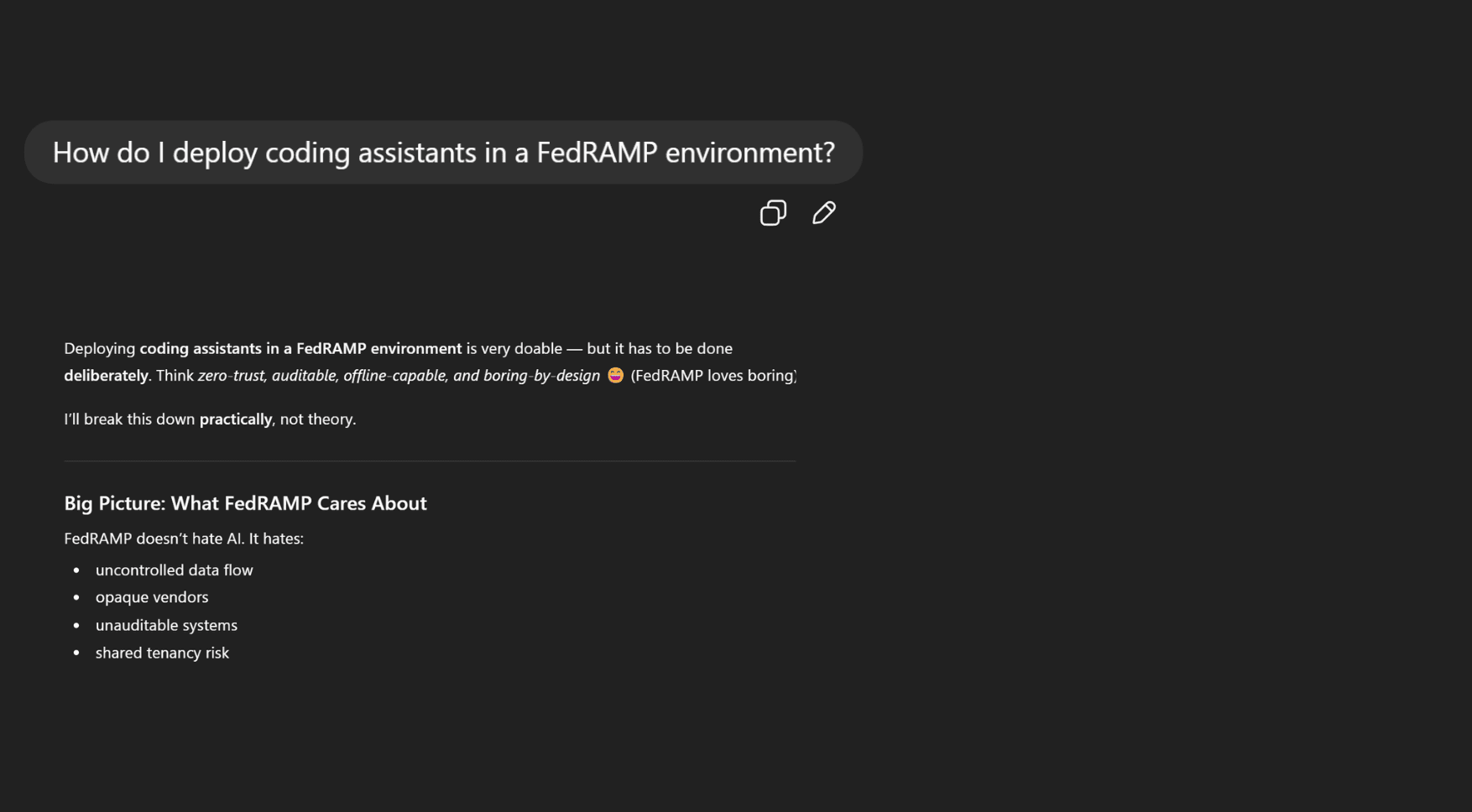 Developers learning about infrastructure, security, and compliance requirements through AI search platforms