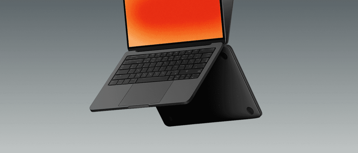 Laptop with an orange gradient screen and a detachable keyboard