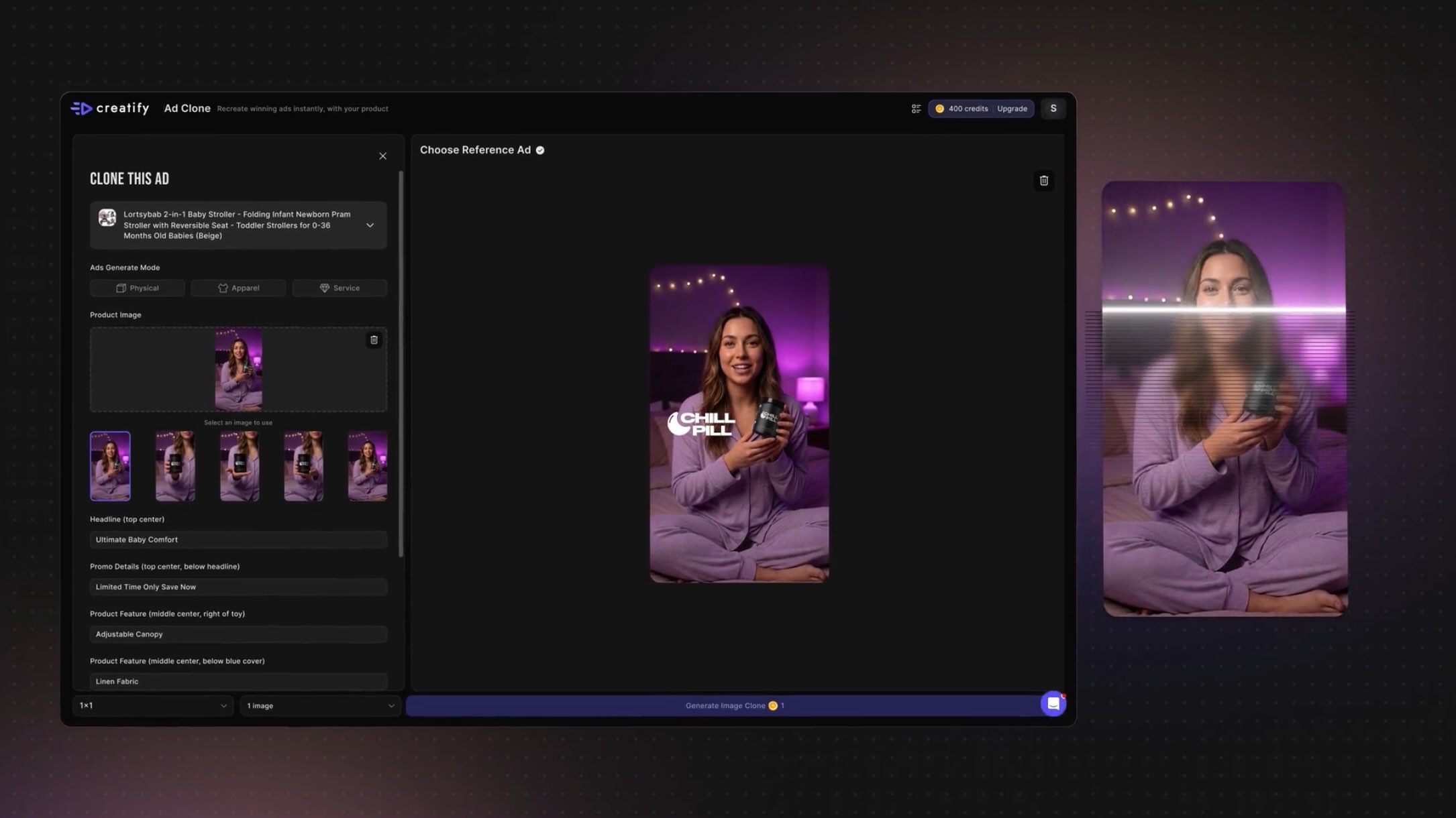 Creatify Agent can clone any video or static ad
