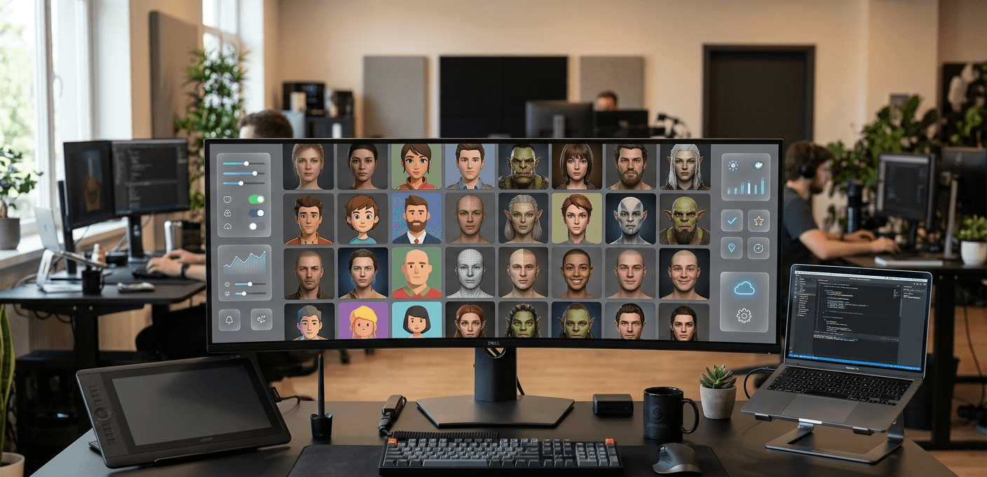 An avatar SDK for games displaying various 3D character models on a screen.