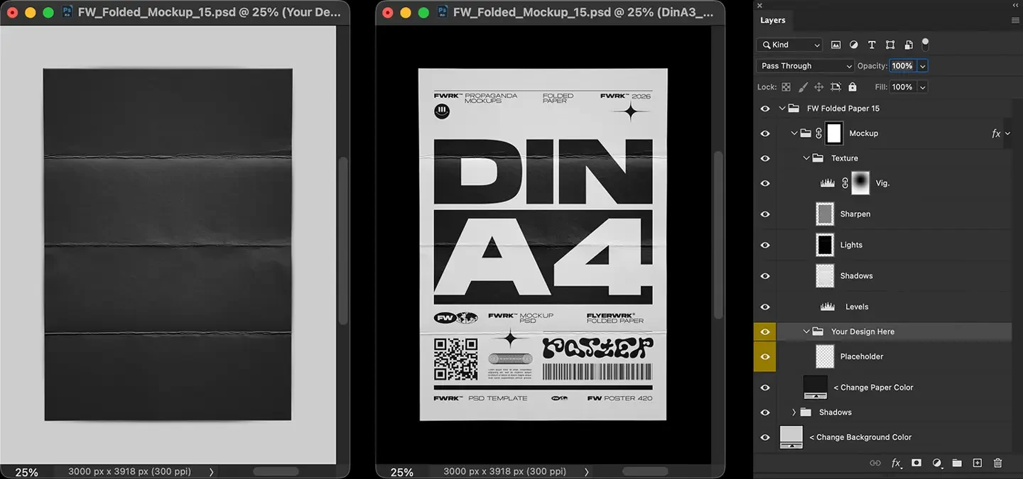 Folded Paper easy to use photoshop mockup