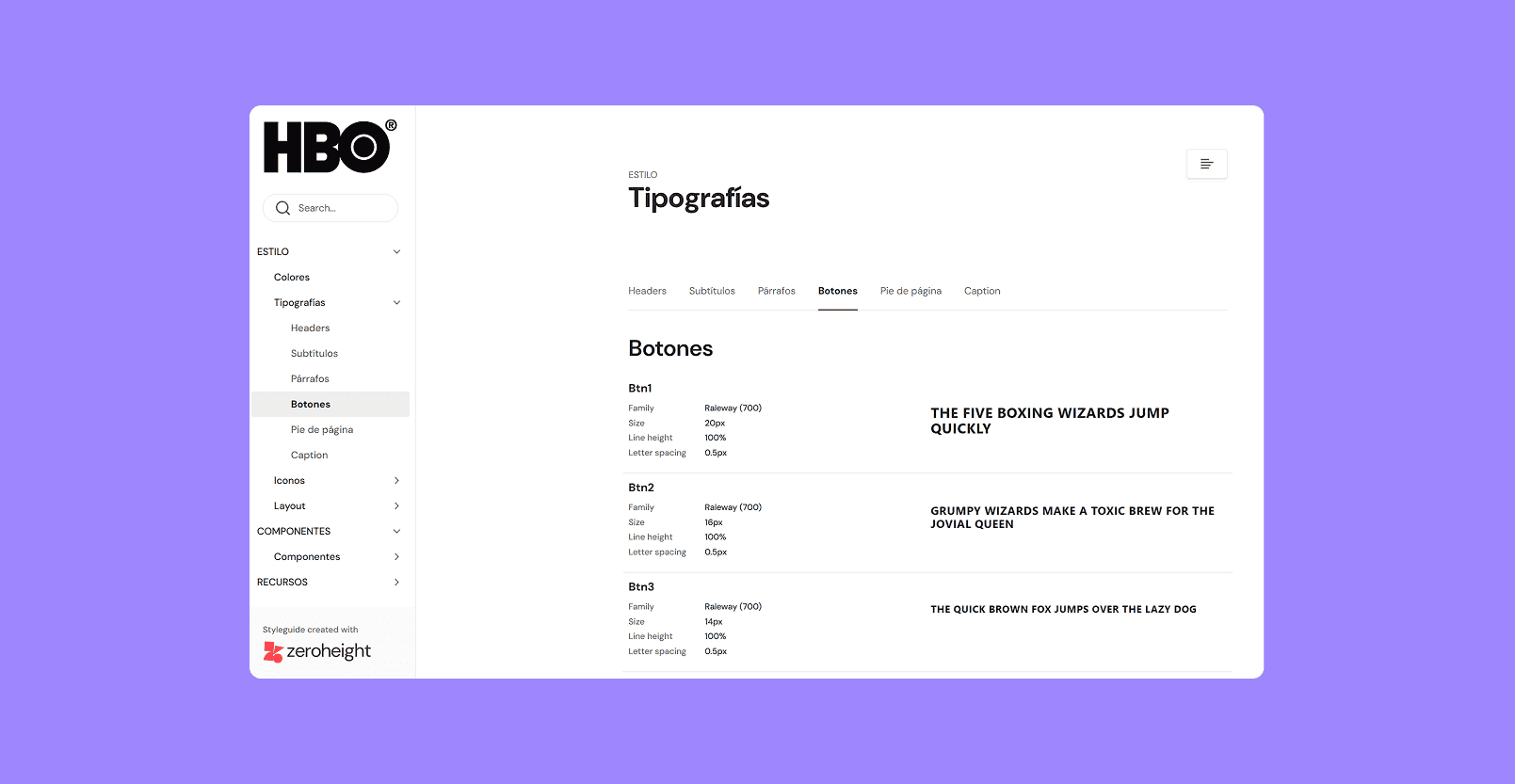 HBO Zeroheight documentation